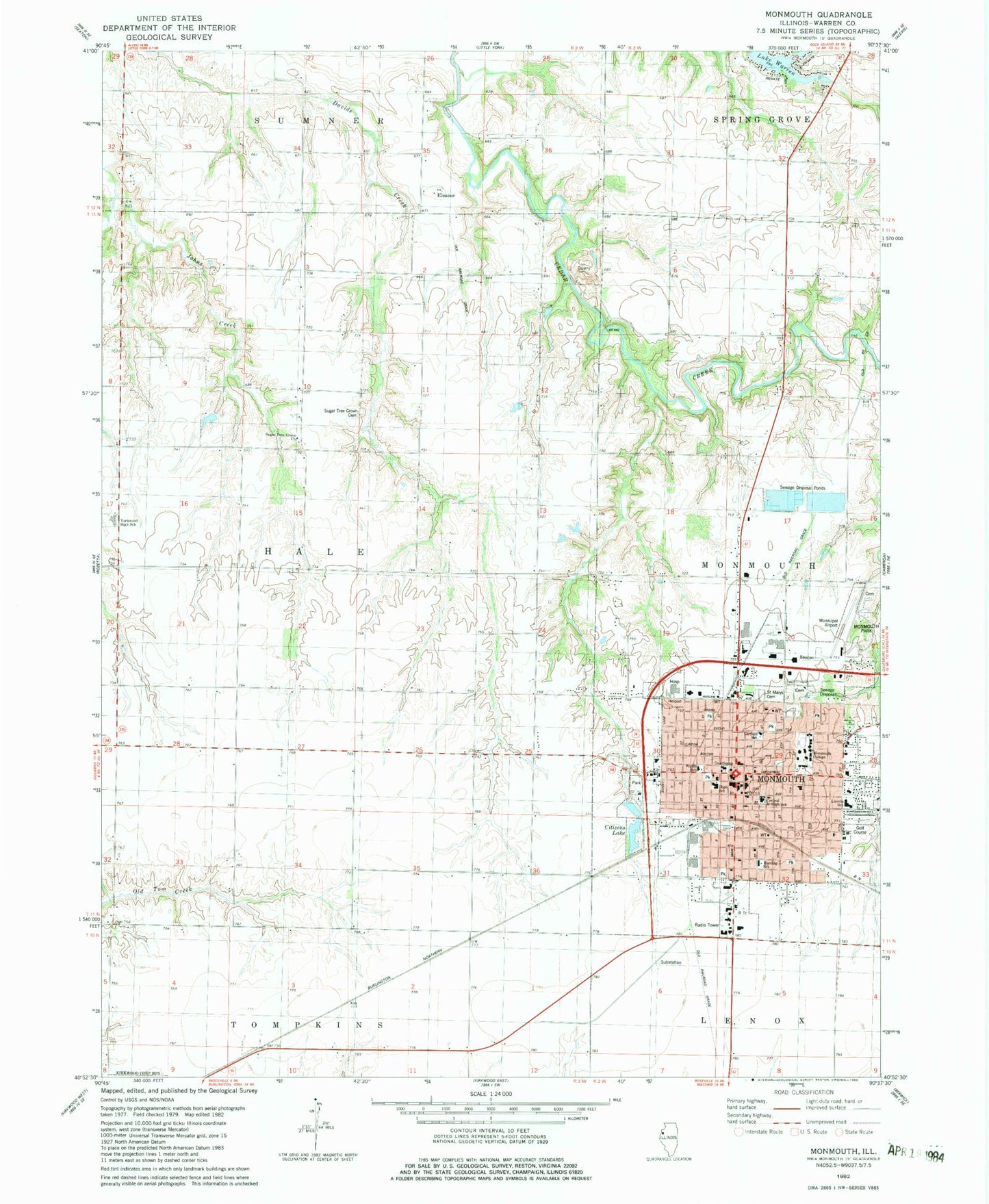 Classic USGS Monmouth Illinois 7.5'x7.5' Topo Map Image