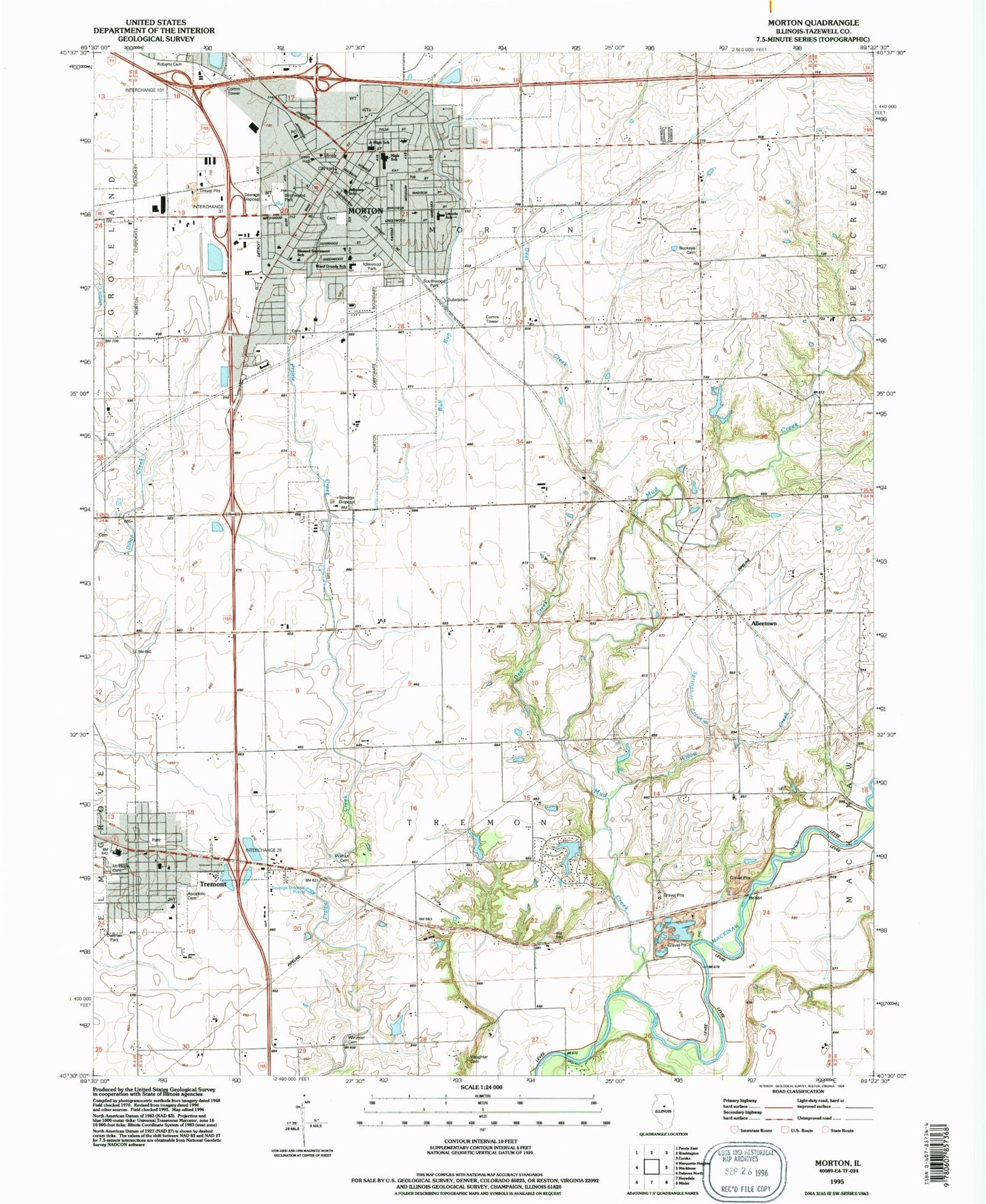 Classic USGS Morton Illinois 7.5'x7.5' Topo Map Image