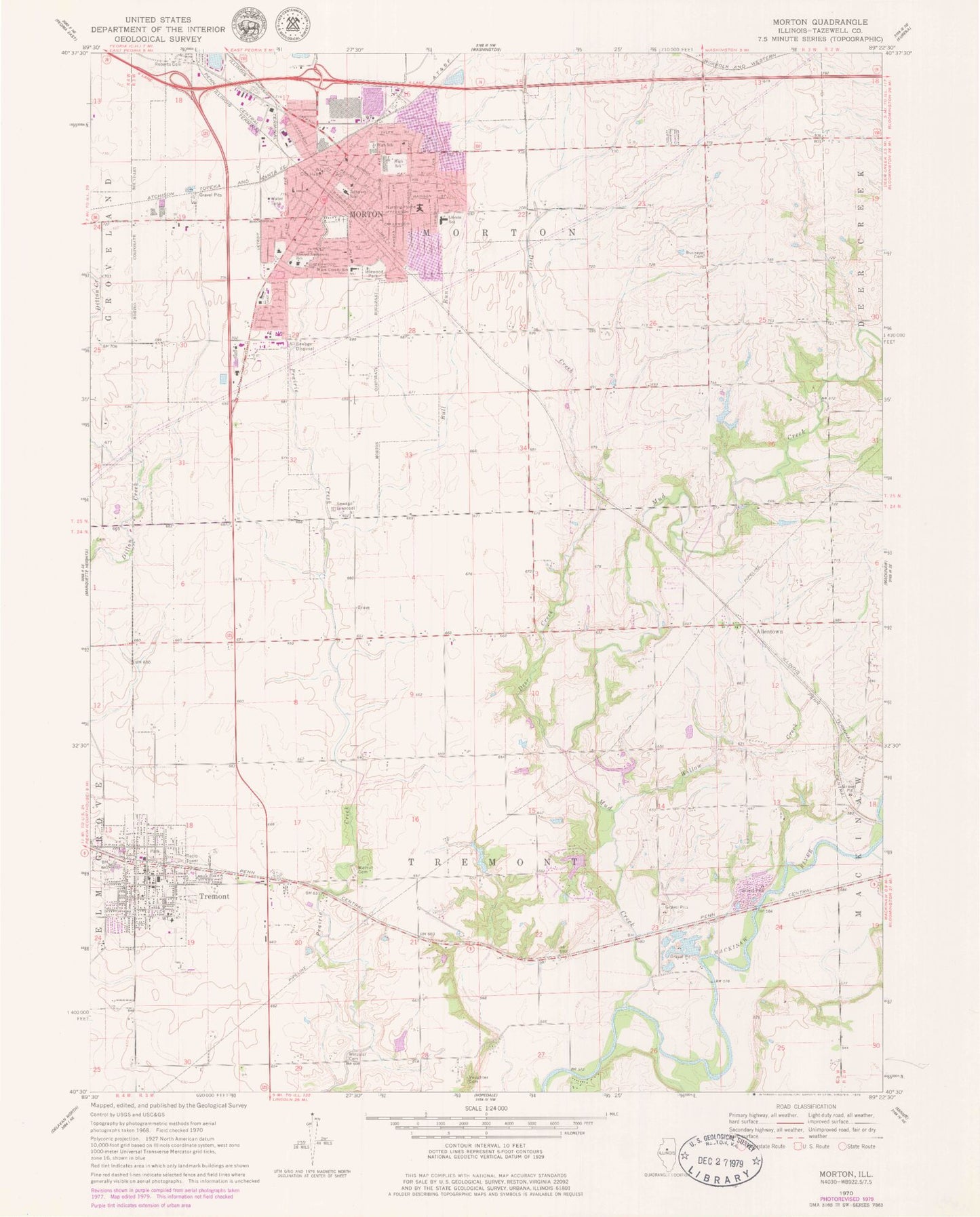 Classic USGS Morton Illinois 7.5'x7.5' Topo Map Image