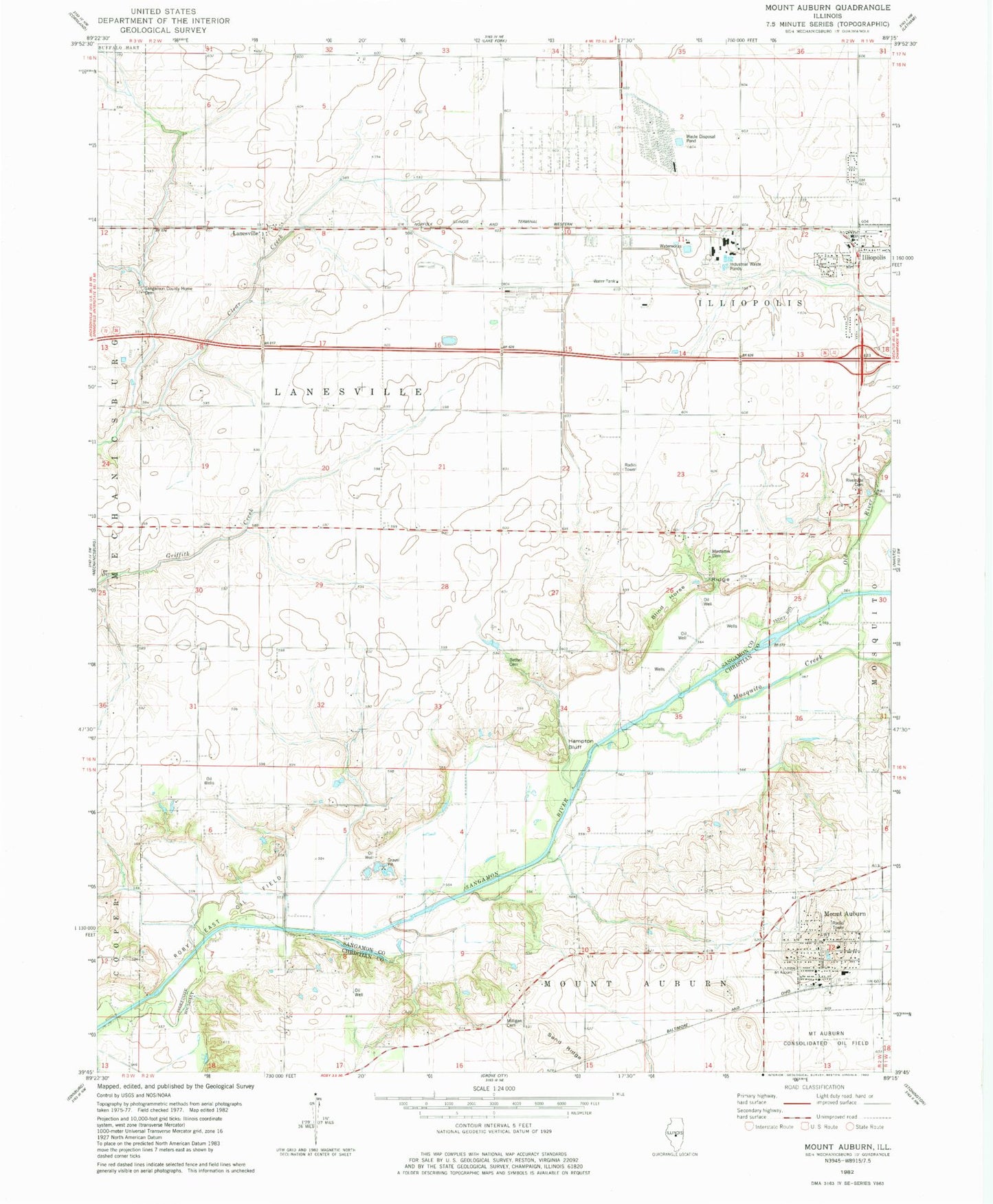 Classic USGS Mount Auburn Illinois 7.5'x7.5' Topo Map Image