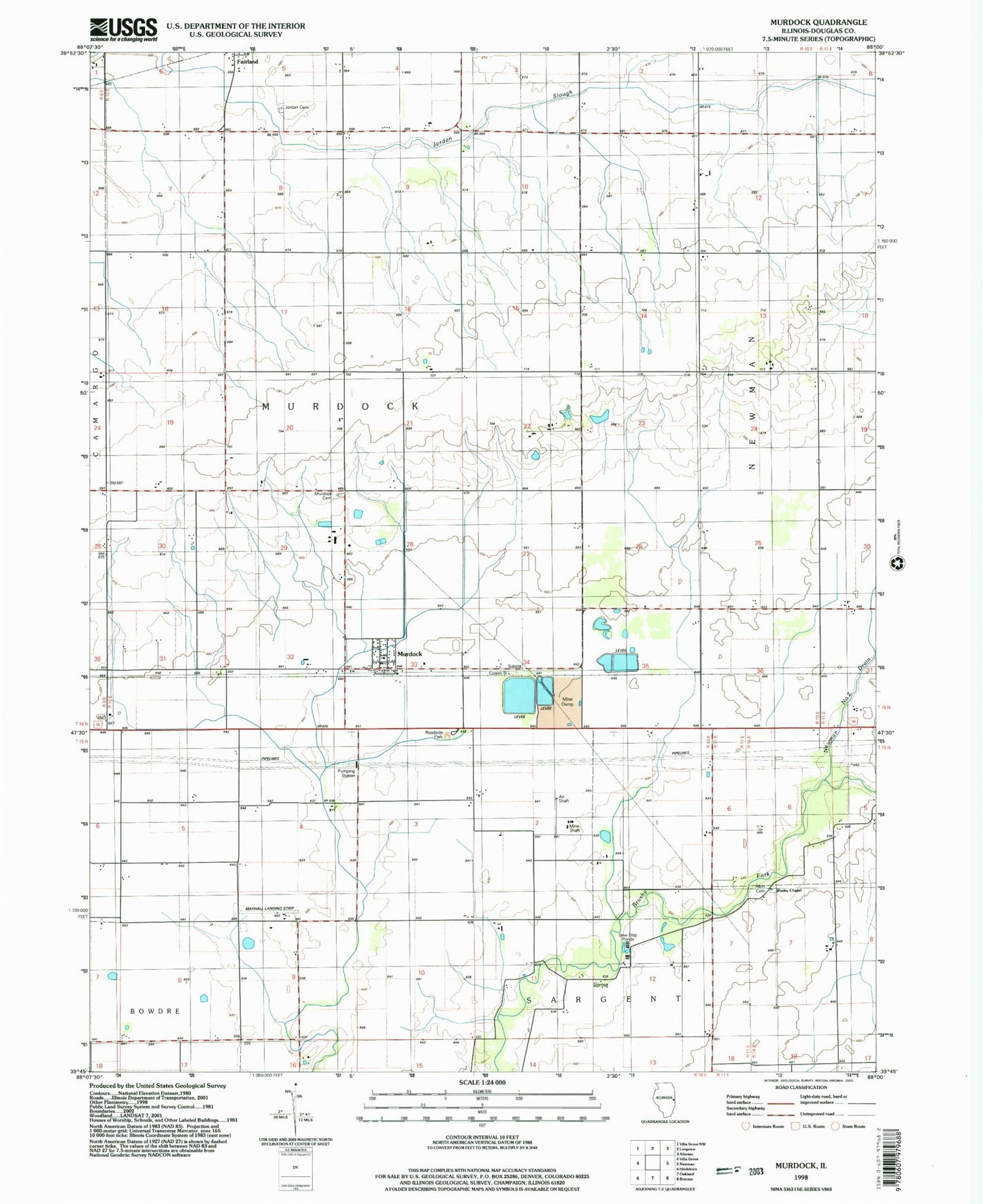 Classic USGS Murdock Illinois 7.5'x7.5' Topo Map Image