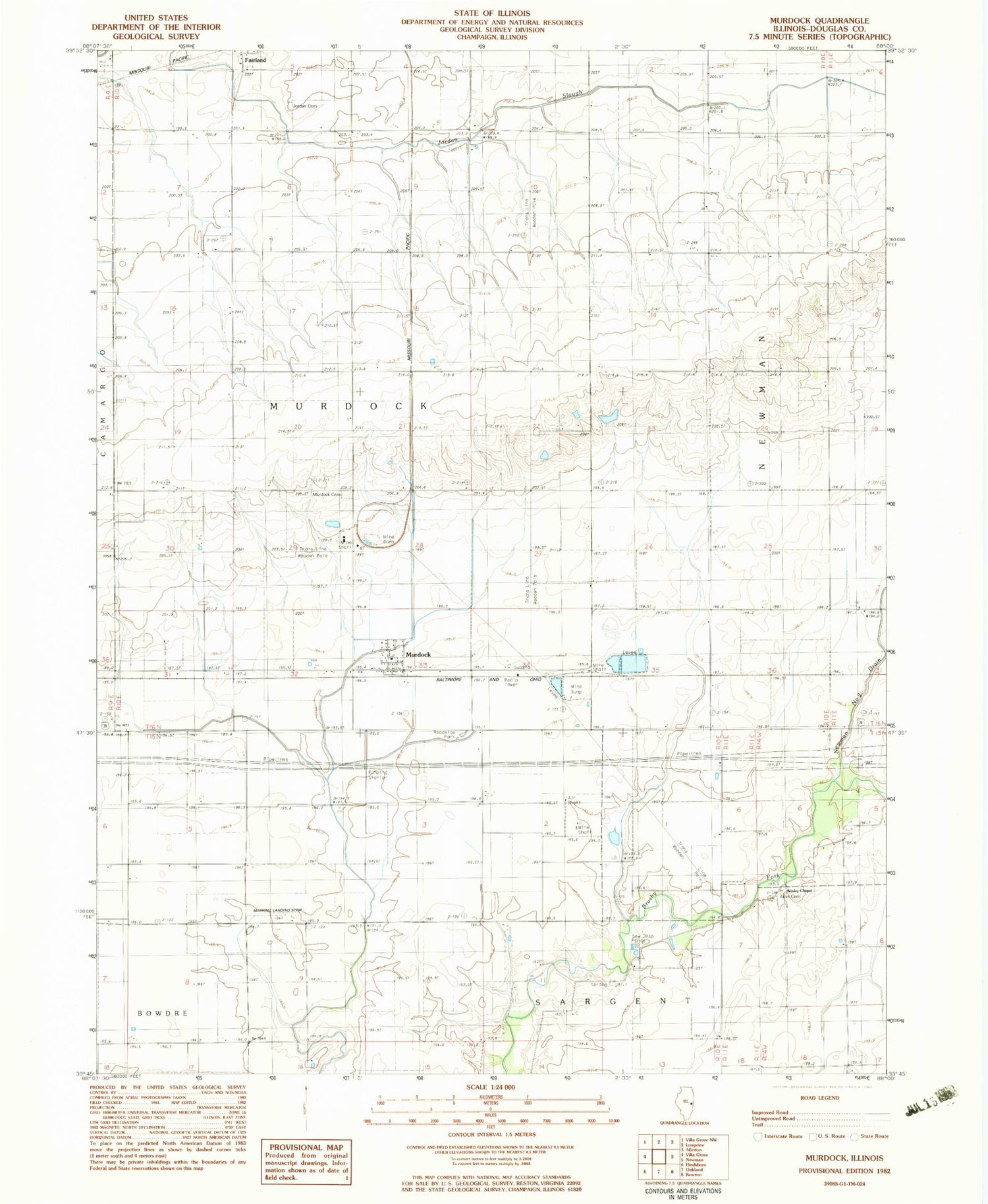 Classic USGS Murdock Illinois 7.5'x7.5' Topo Map Image
