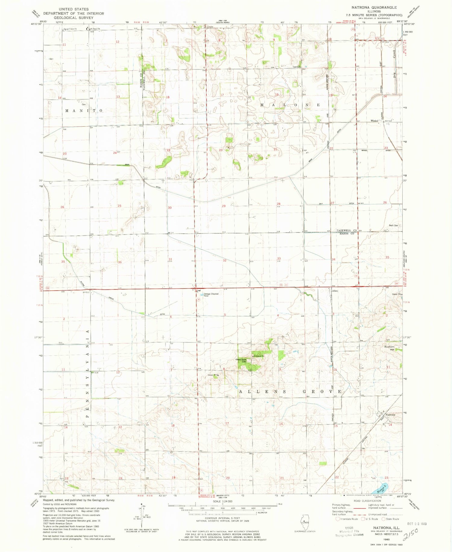 Classic USGS Natrona Illinois 7.5'x7.5' Topo Map Image