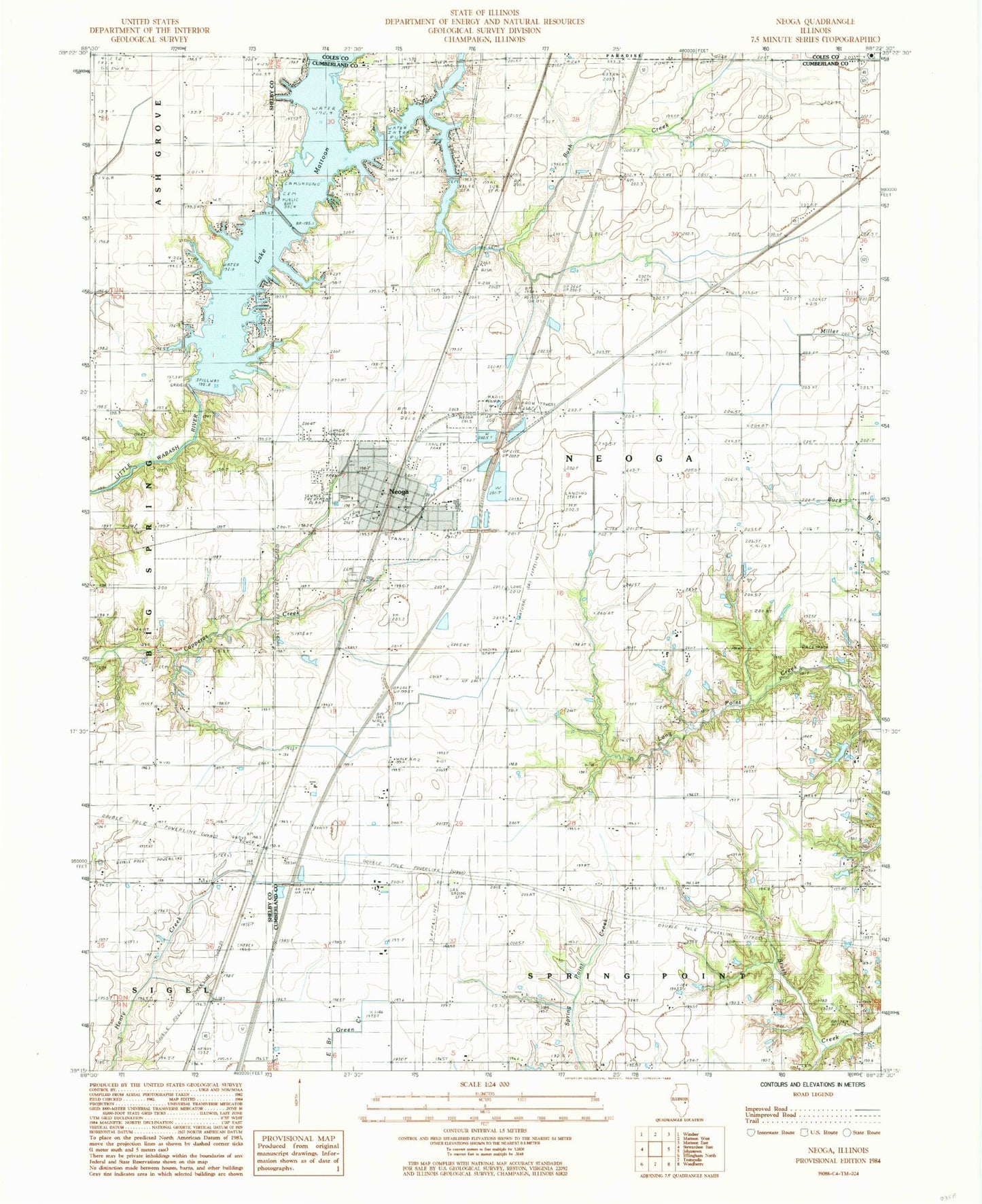 Classic USGS Neoga Illinois 7.5'x7.5' Topo Map Image