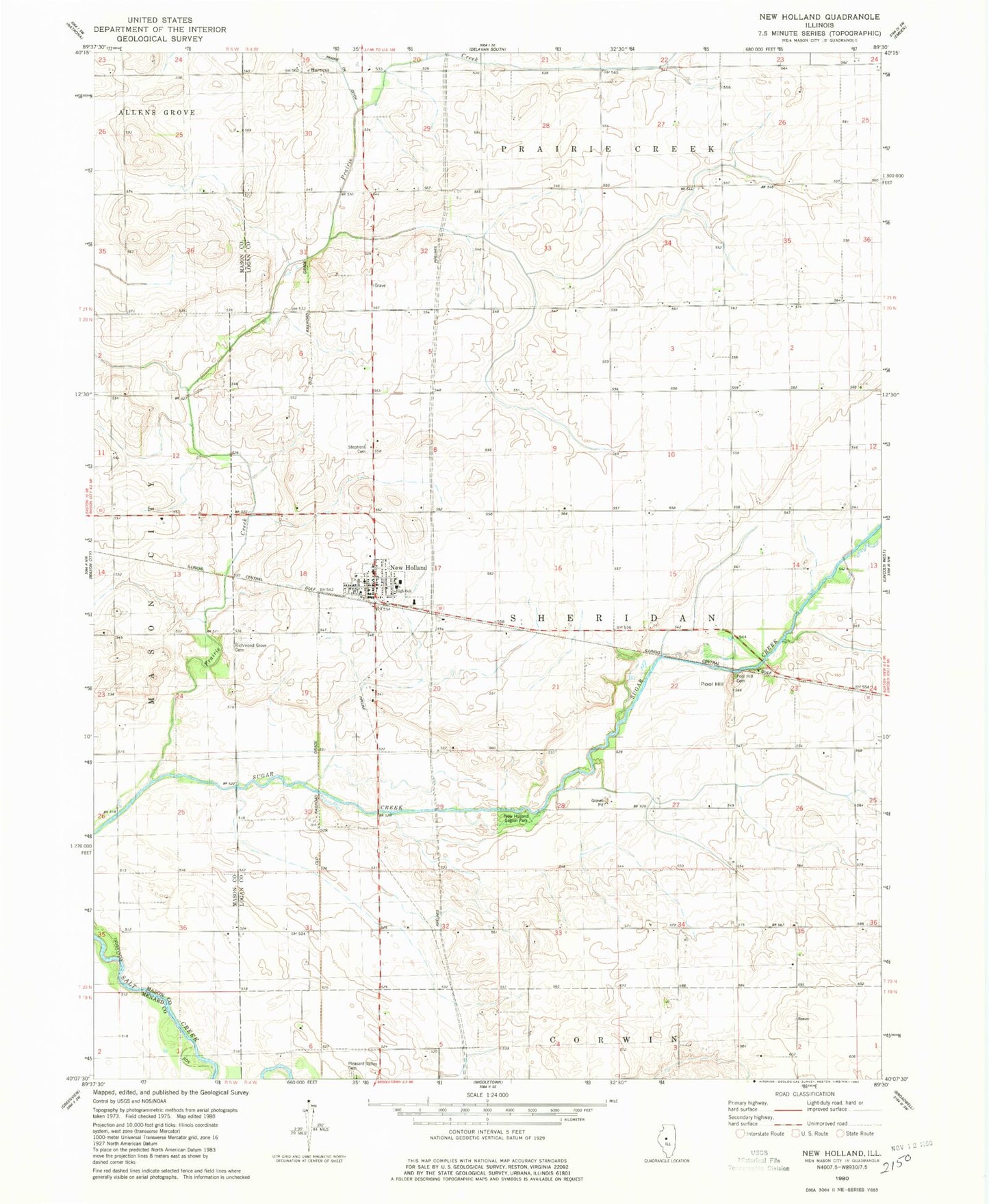 Classic USGS New Holland Illinois 7.5'x7.5' Topo Map Image
