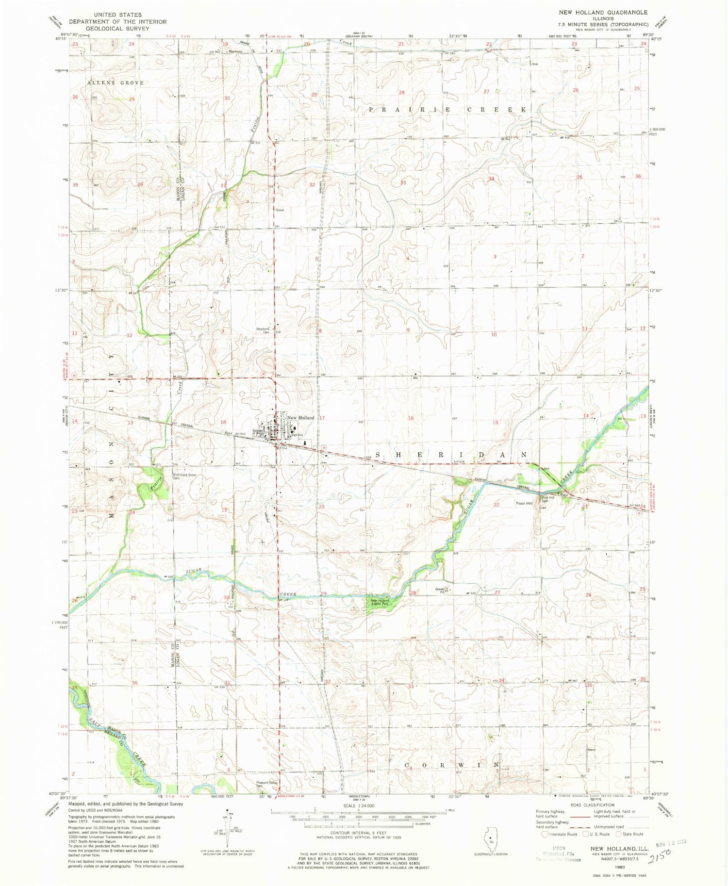 Classic USGS New Holland Illinois 7.5'x7.5' Topo Map Image