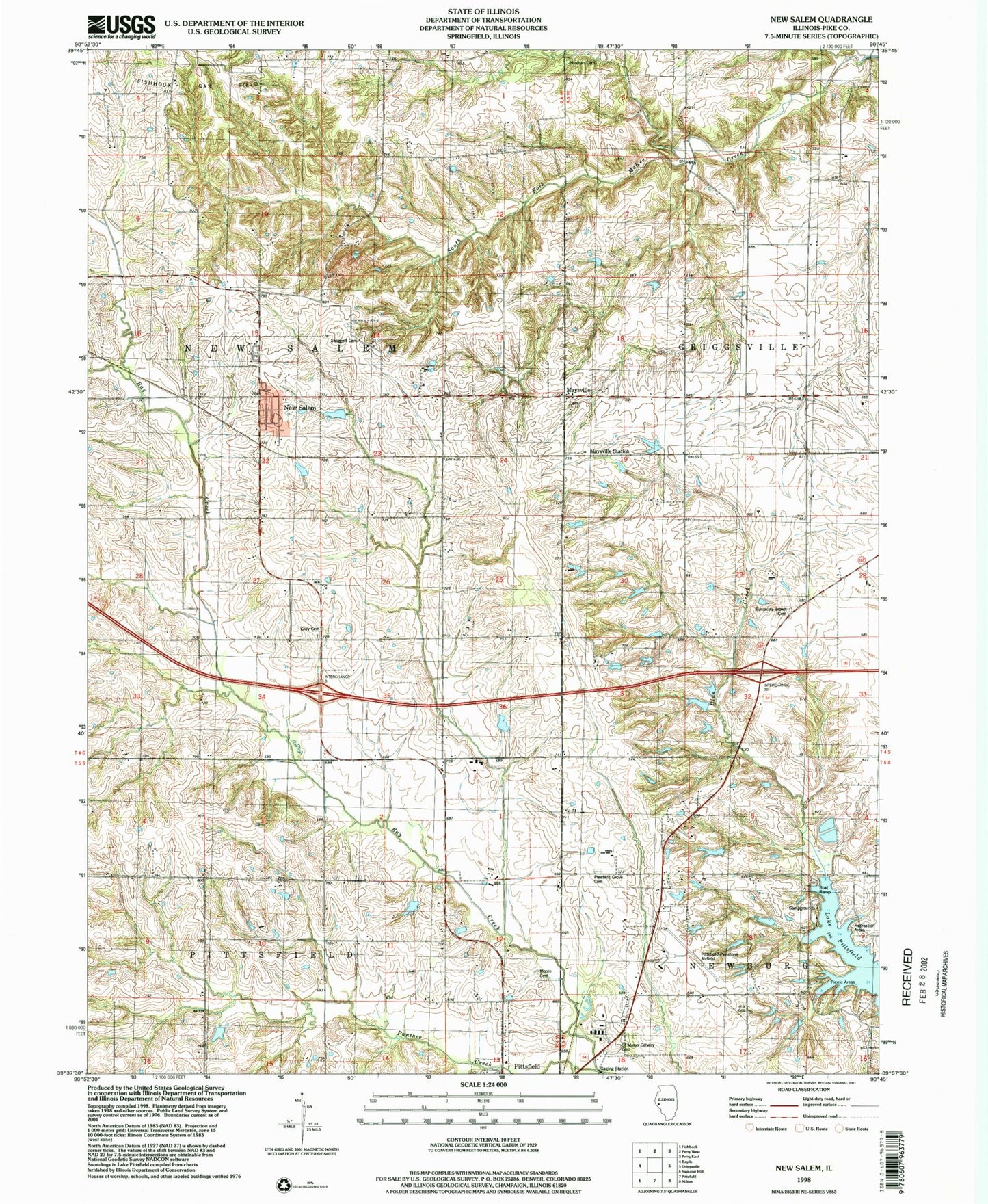 Classic USGS New Salem Illinois 7.5'x7.5' Topo Map Image