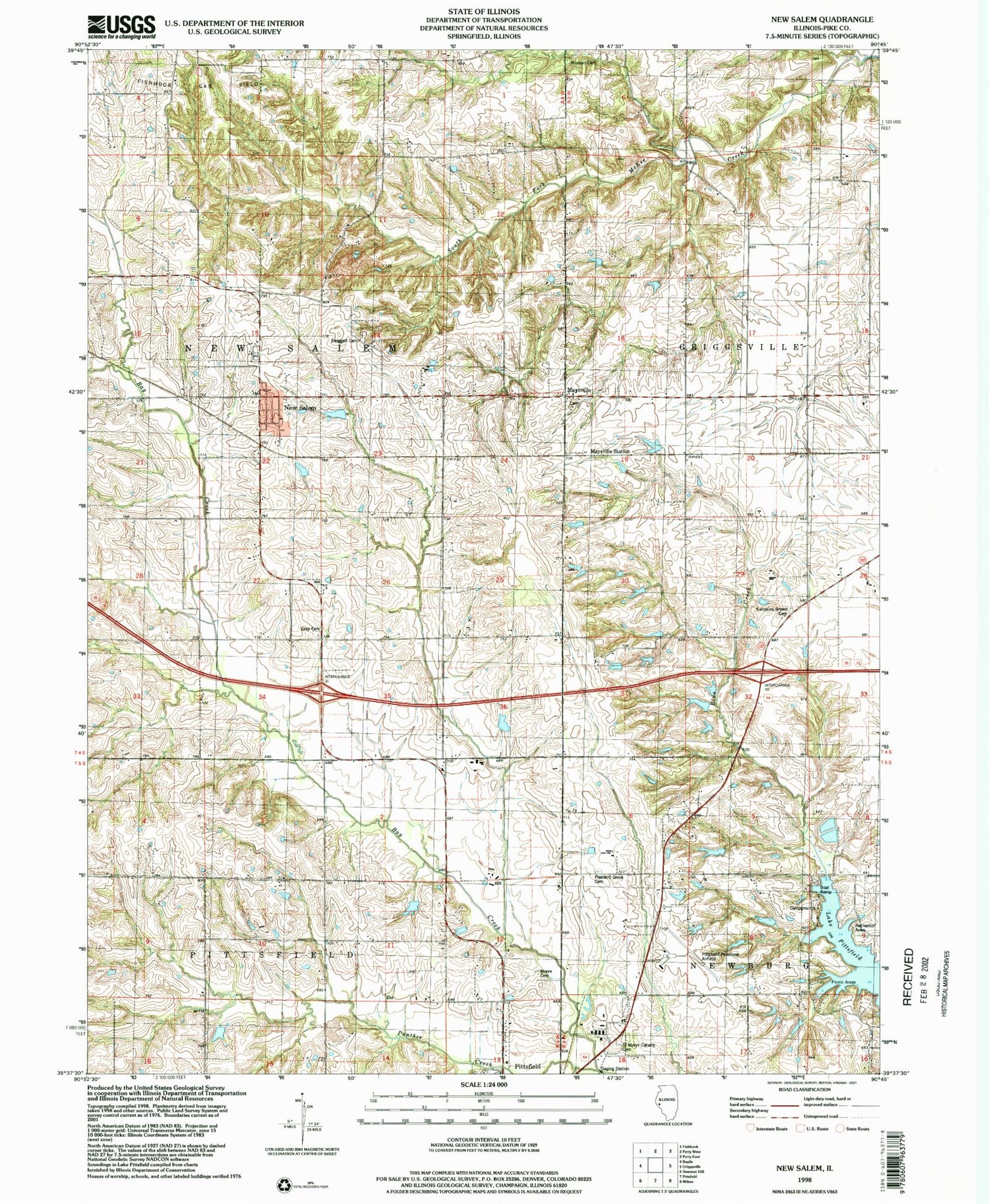 Classic USGS New Salem Illinois 7.5'x7.5' Topo Map Image