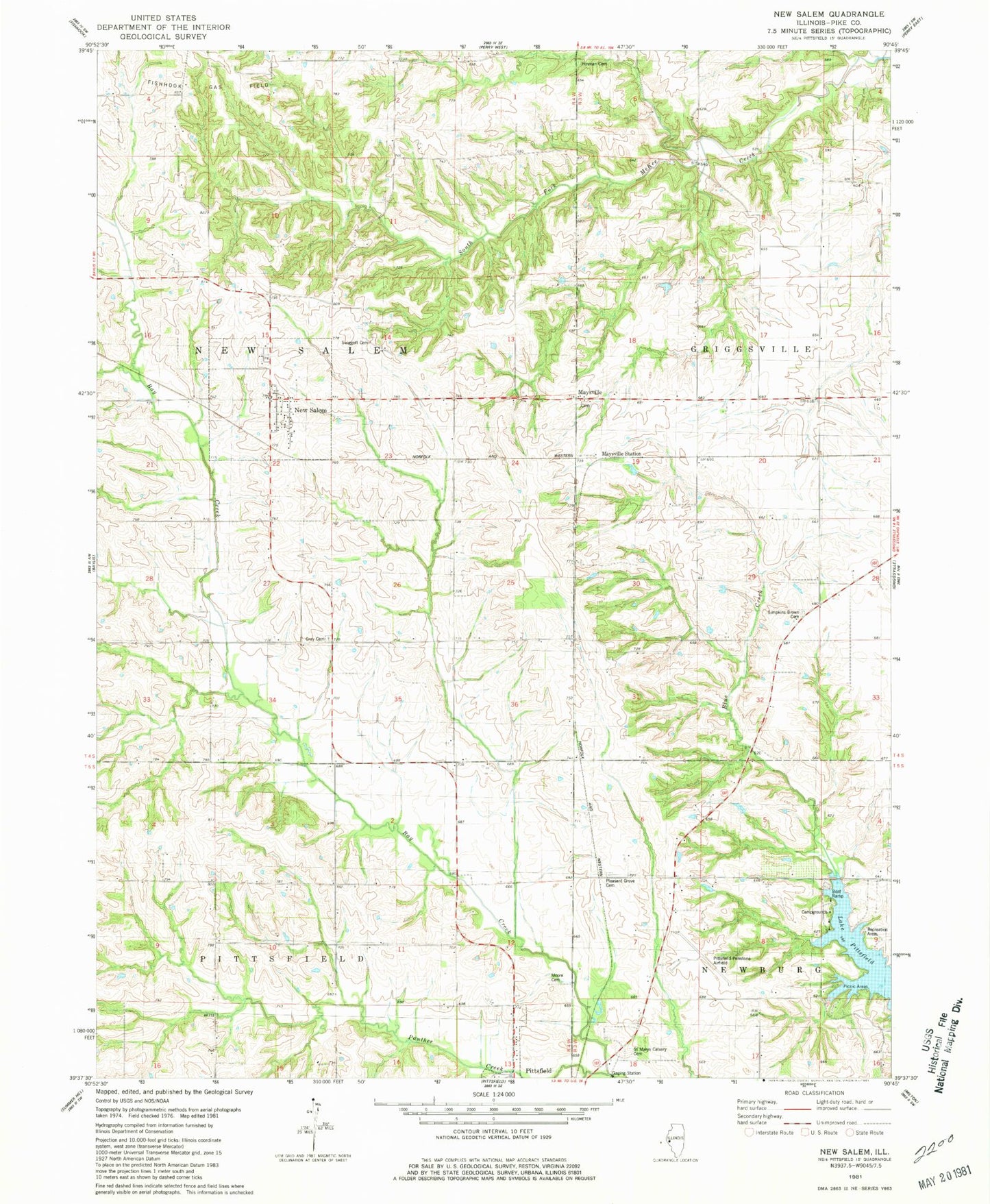 Classic USGS New Salem Illinois 7.5'x7.5' Topo Map Image