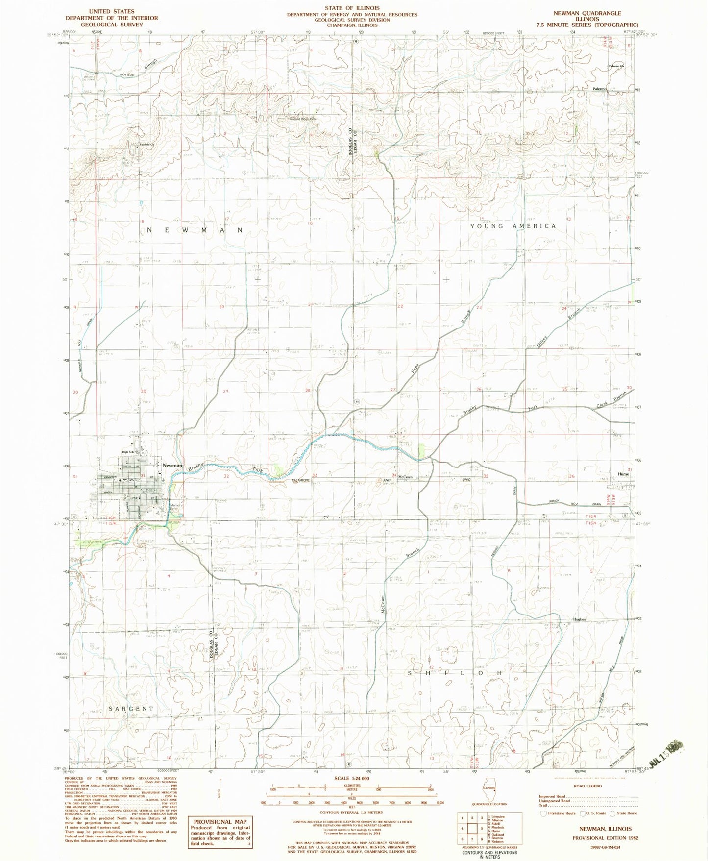 Classic USGS Newman Illinois 7.5'x7.5' Topo Map Image