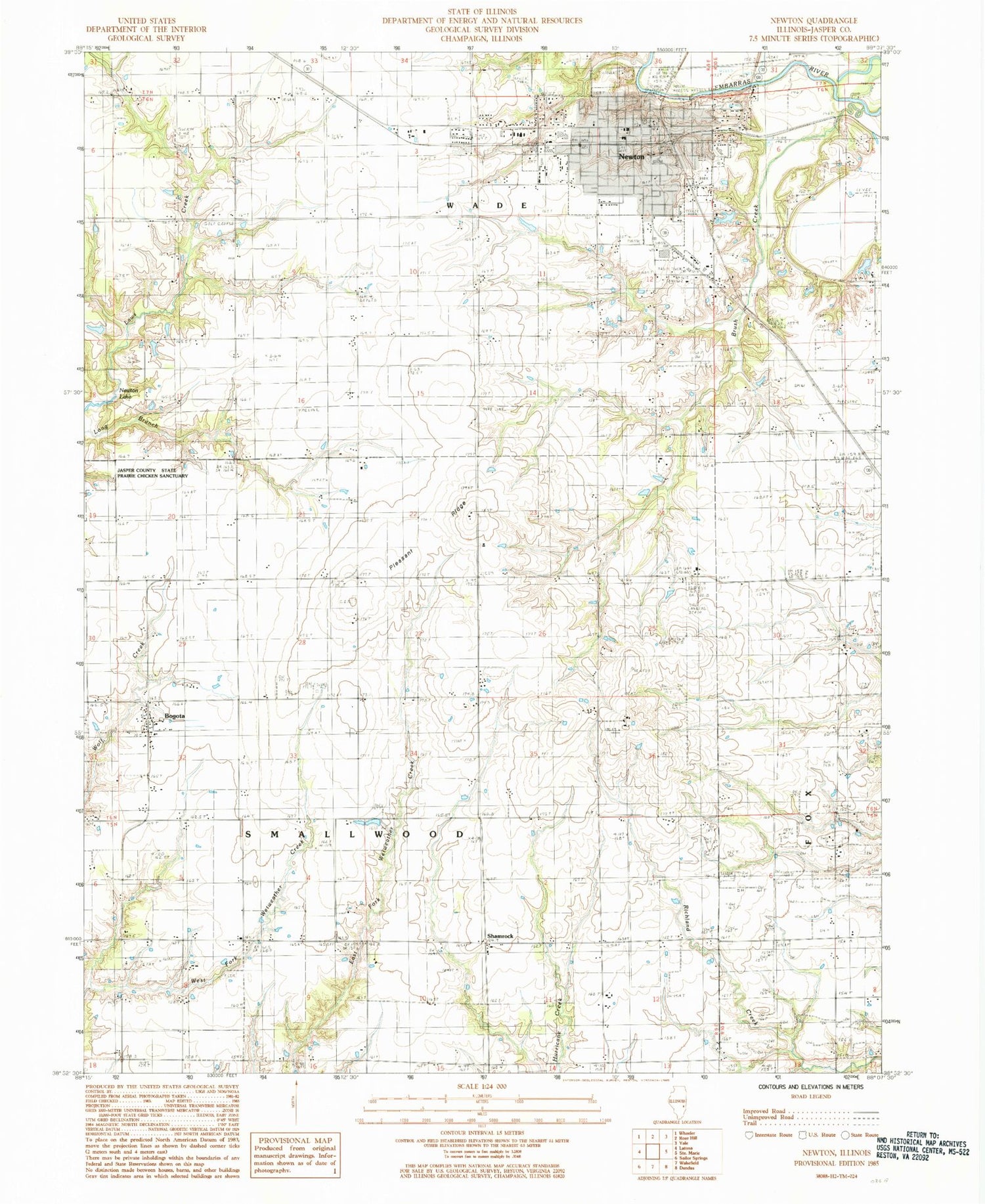 Classic USGS Newton Illinois 7.5'x7.5' Topo Map Image