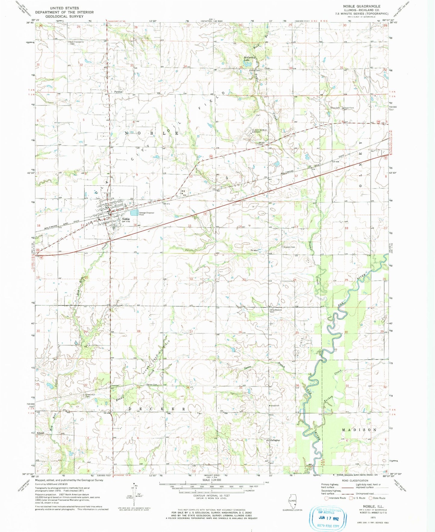 Classic USGS Noble Illinois 7.5'x7.5' Topo Map Image