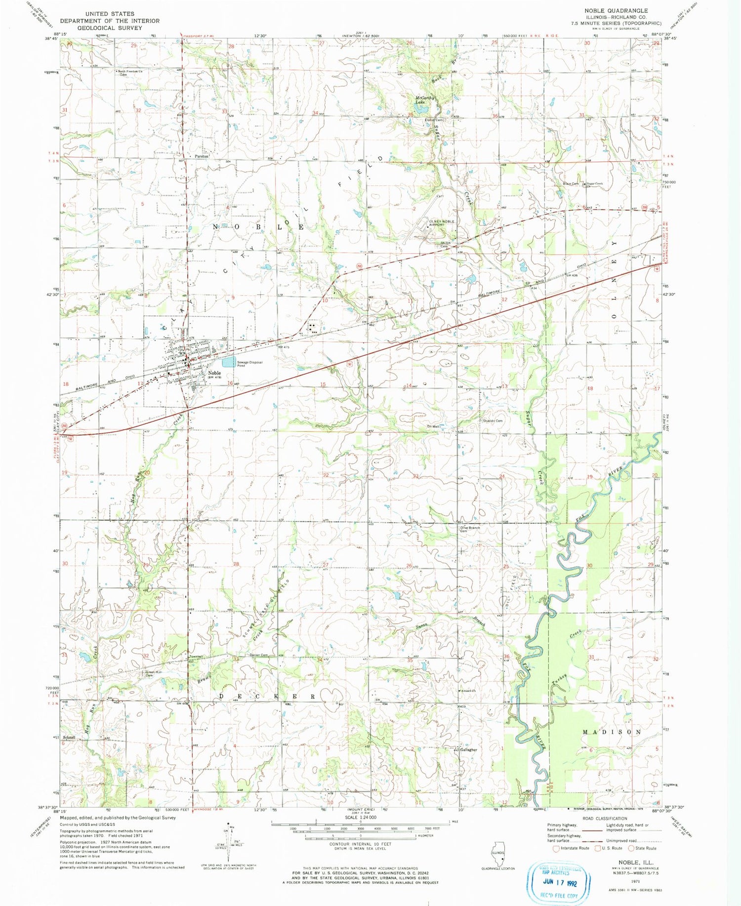 Classic USGS Noble Illinois 7.5'x7.5' Topo Map Image