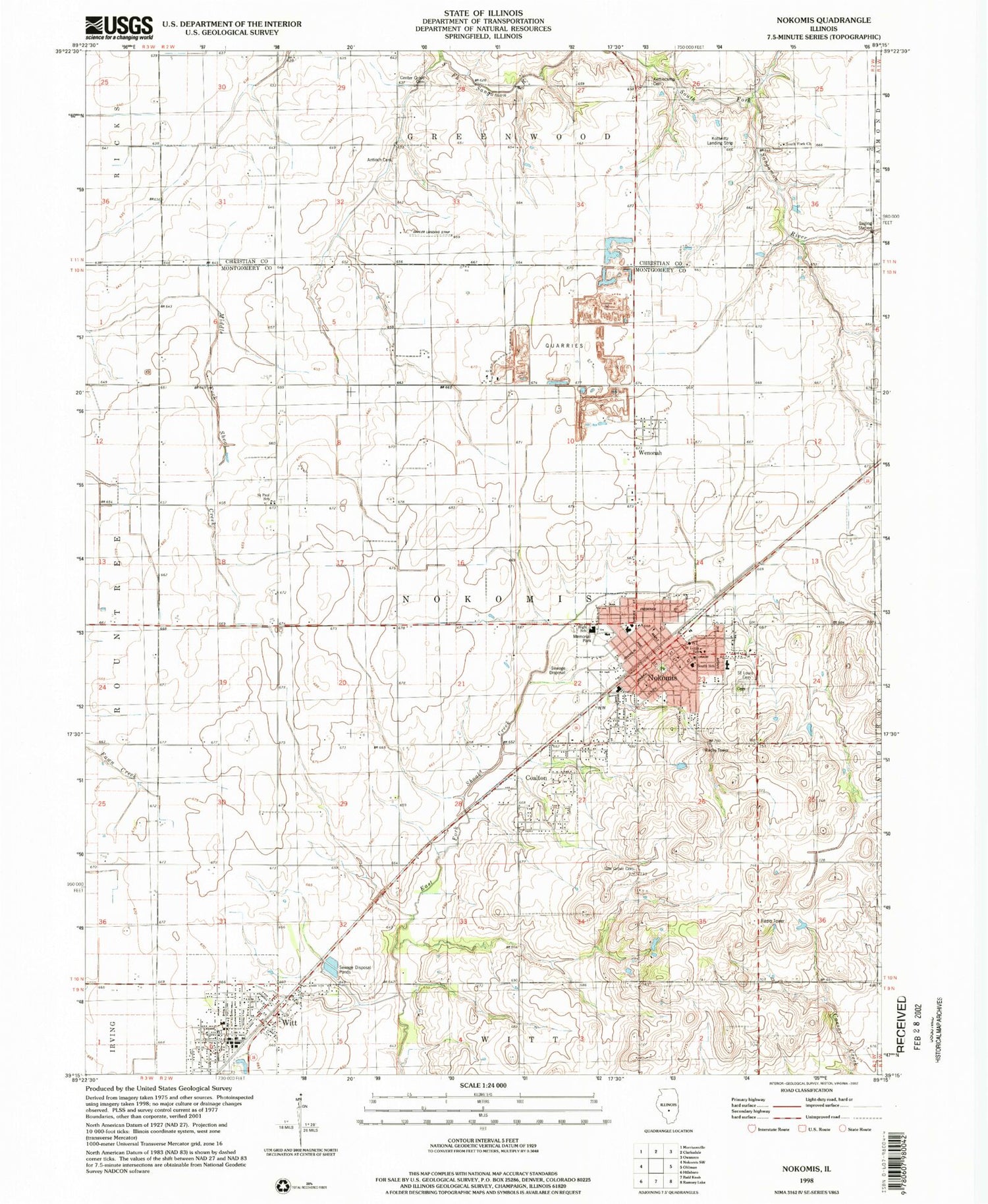 Classic USGS Nokomis Illinois 7.5'x7.5' Topo Map Image