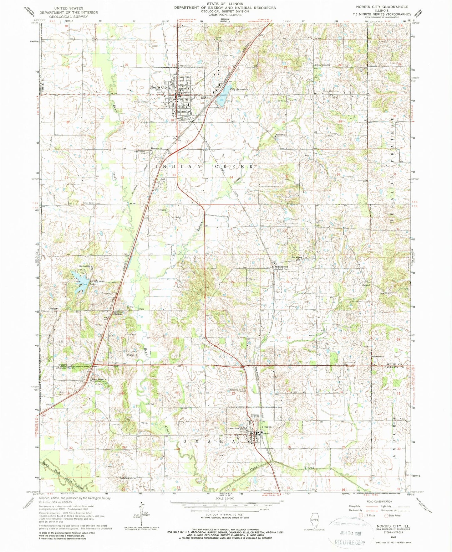 Classic USGS Norris City Illinois 7.5'x7.5' Topo Map Image