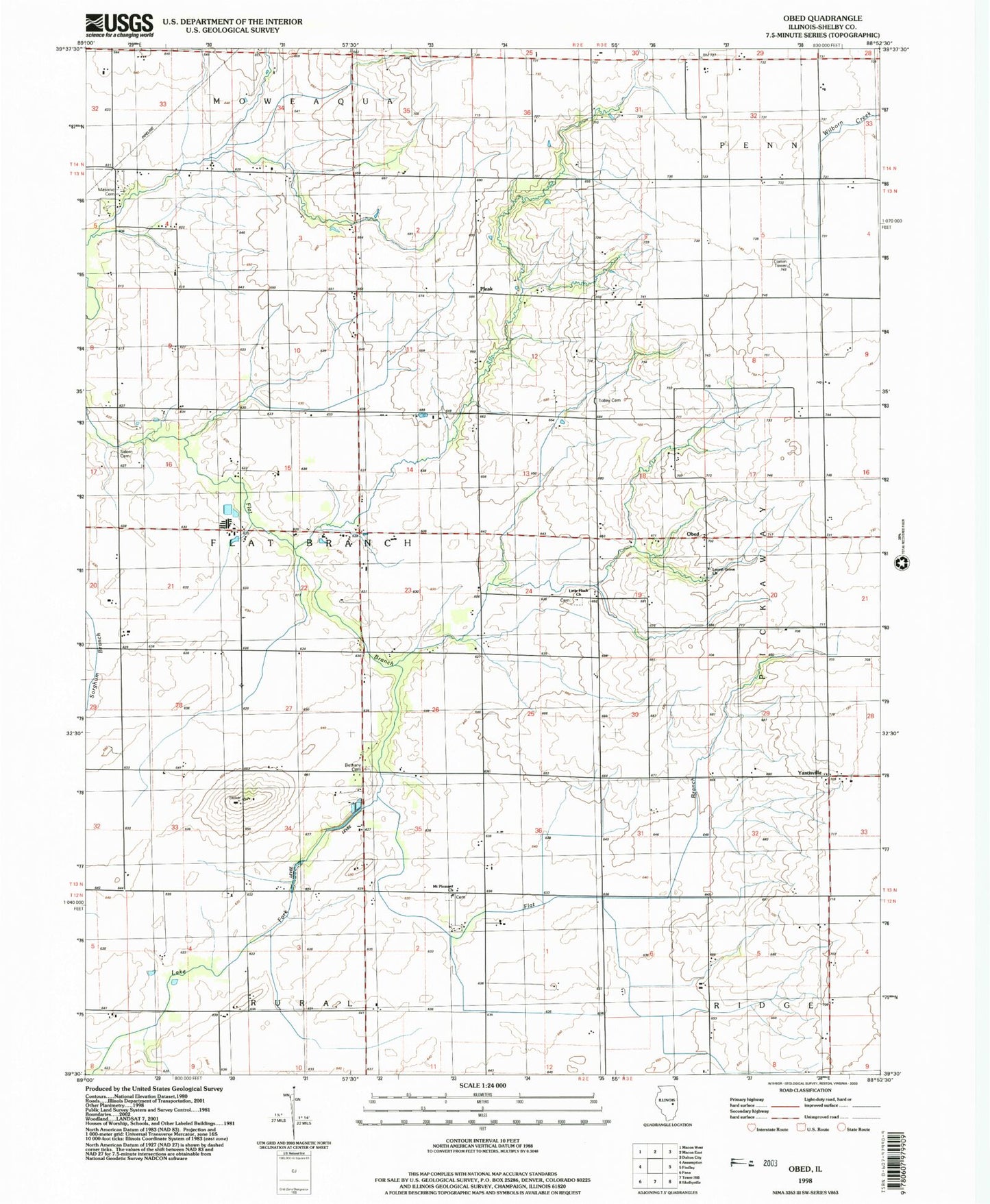 Classic USGS Obed Illinois 7.5'x7.5' Topo Map Image