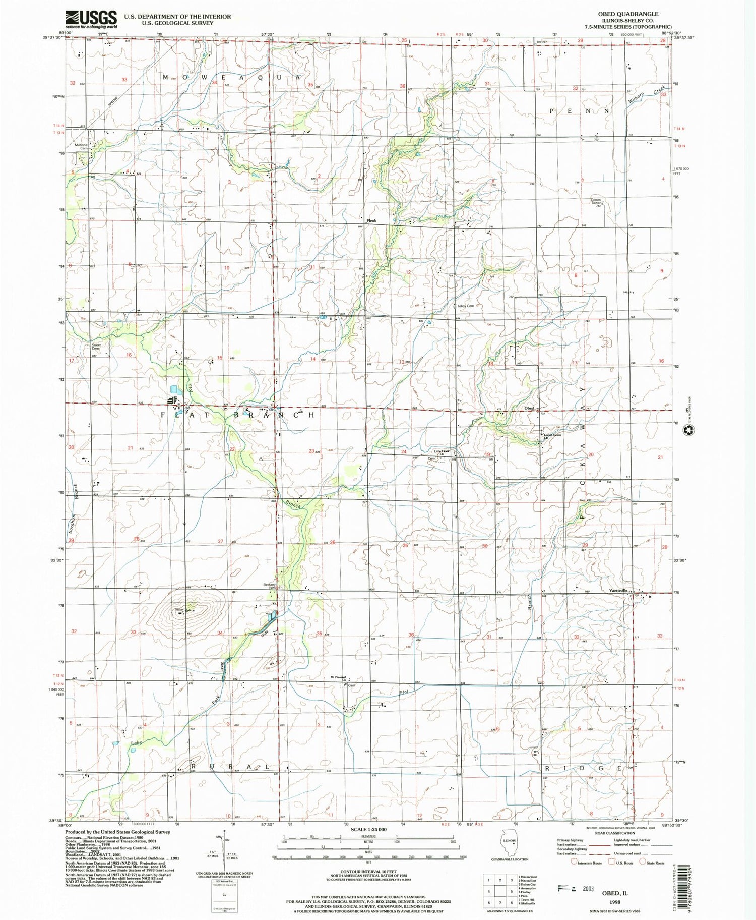 Classic USGS Obed Illinois 7.5'x7.5' Topo Map Image