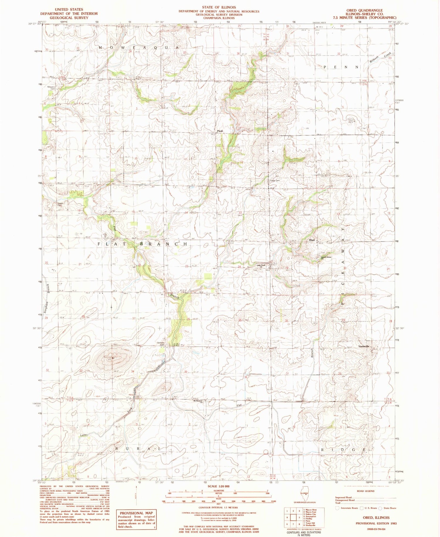 Classic USGS Obed Illinois 7.5'x7.5' Topo Map Image