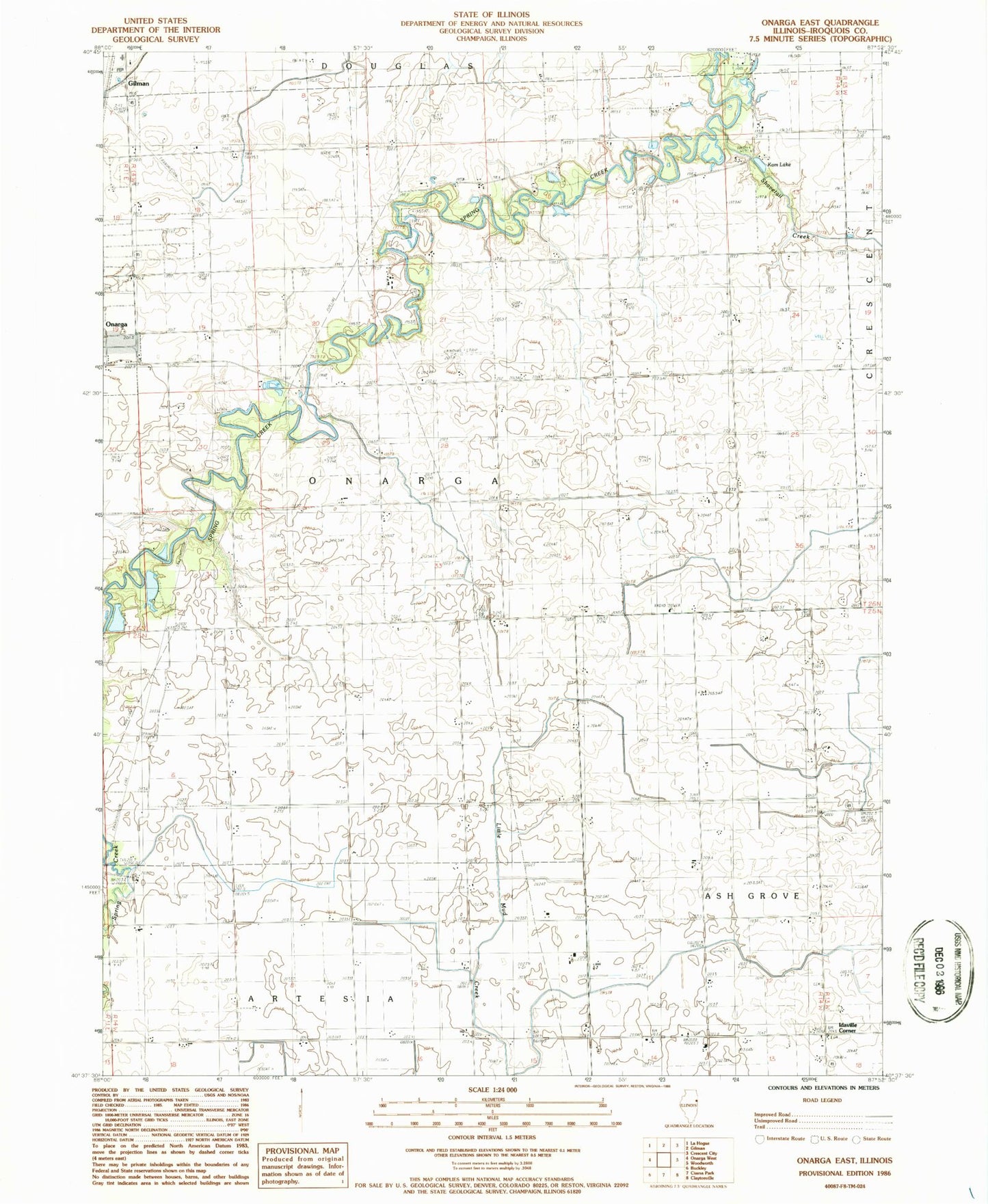 Classic USGS Onarga East Illinois 7.5'x7.5' Topo Map Image