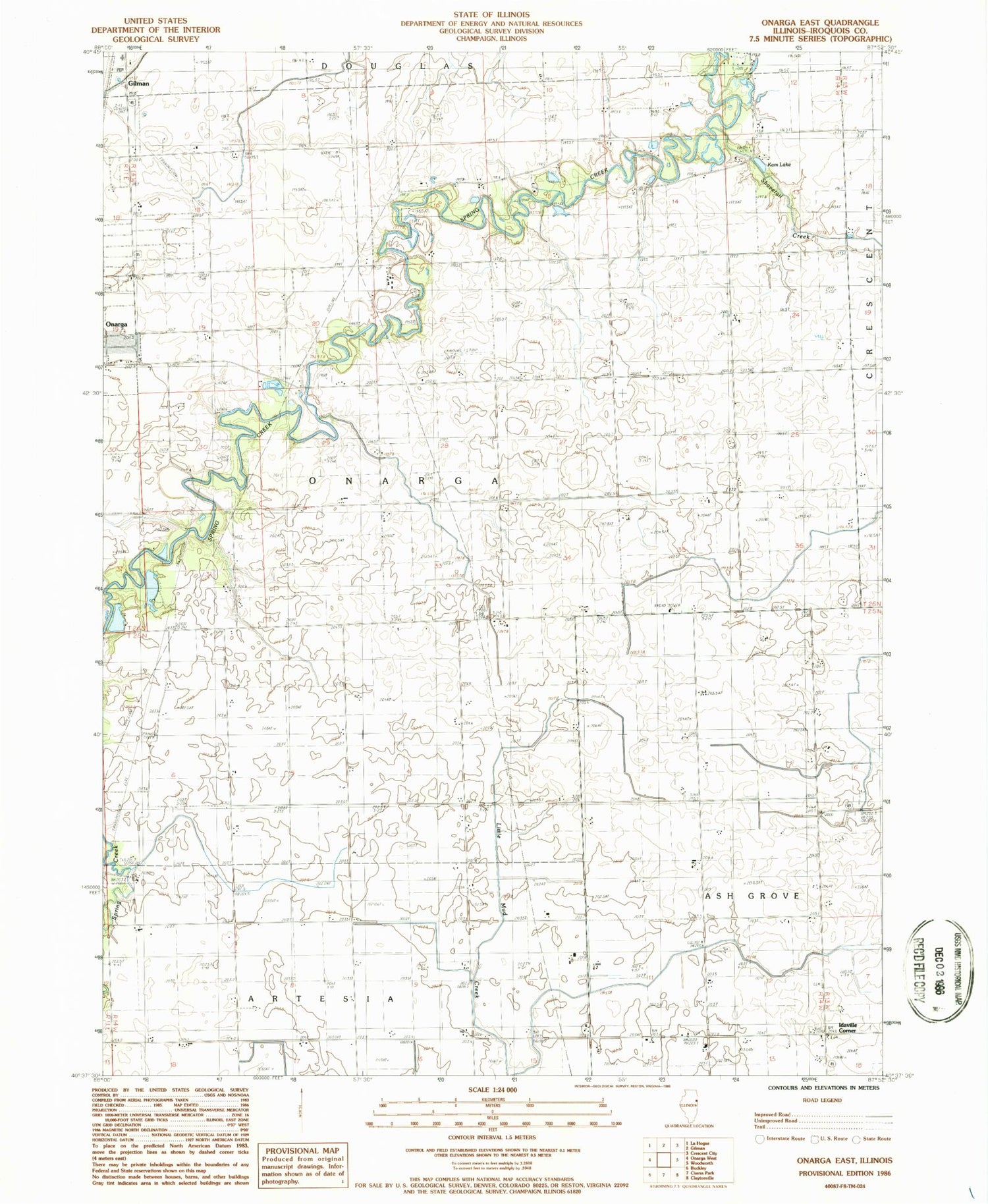 Classic USGS Onarga East Illinois 7.5'x7.5' Topo Map Image