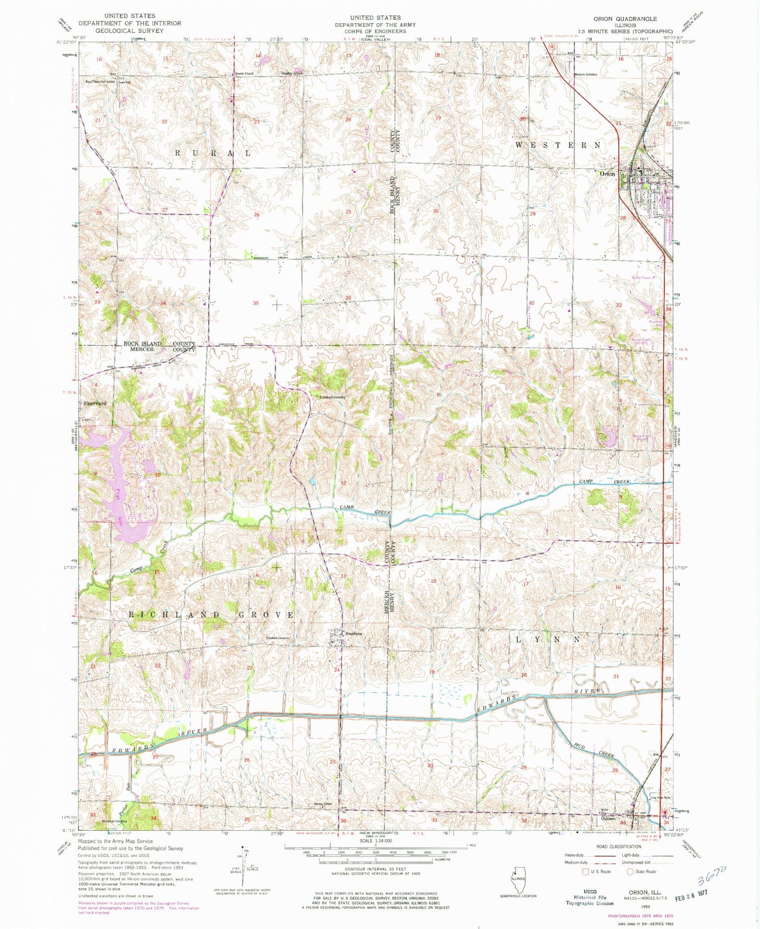 Classic USGS Orion Illinois 7.5'x7.5' Topo Map Image