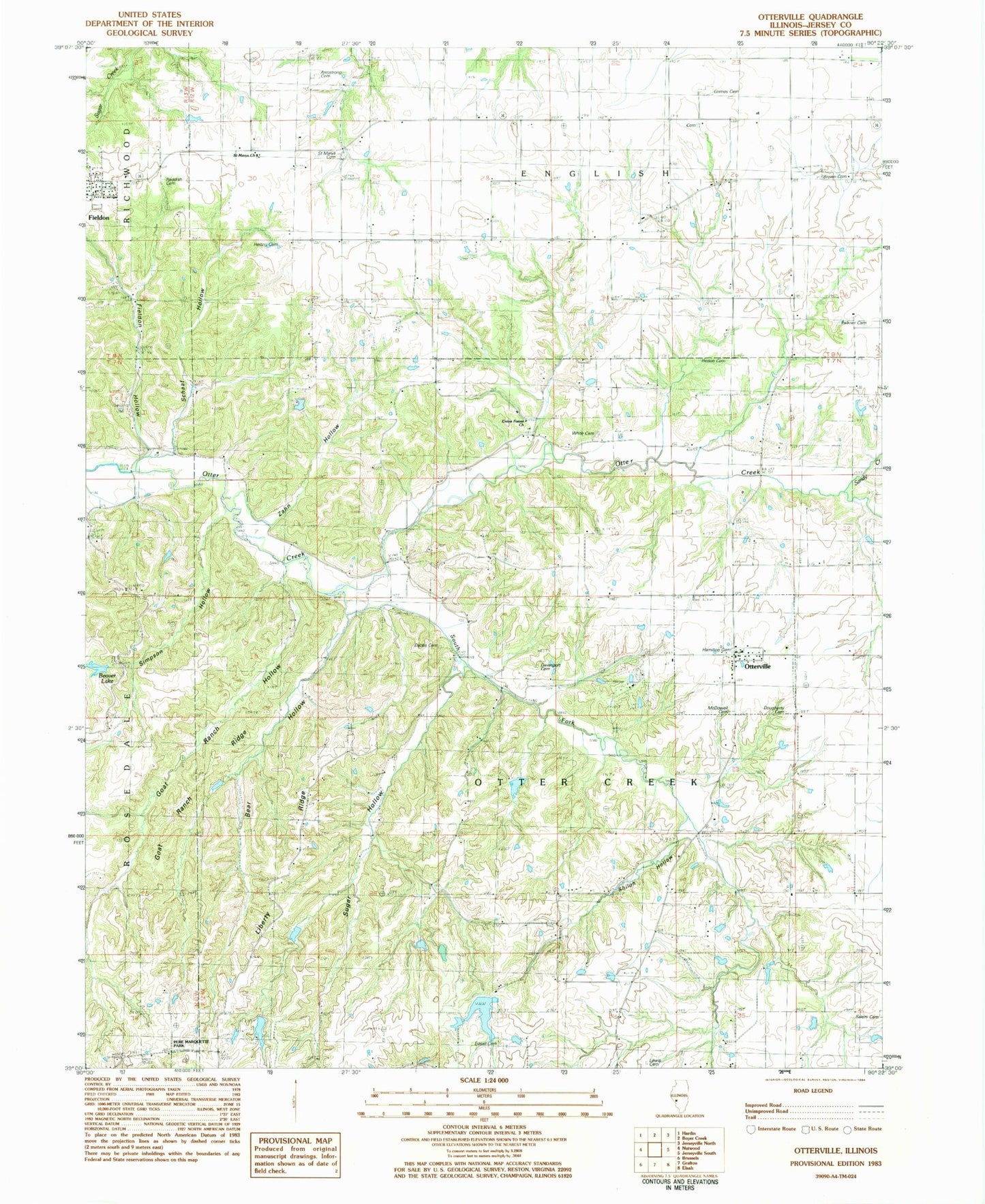 Classic USGS Otterville Illinois 7.5'x7.5' Topo Map Image