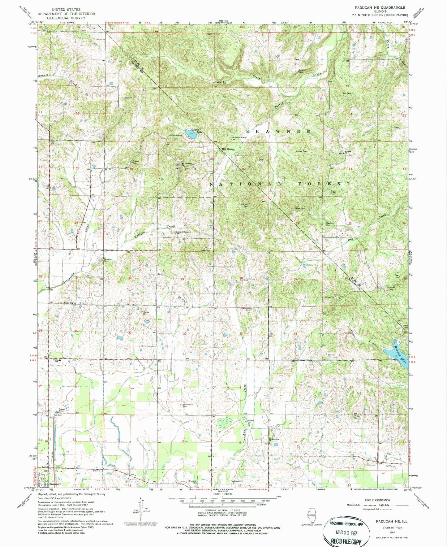 Classic USGS Paducah NE Illinois 7.5'x7.5' Topo Map Image