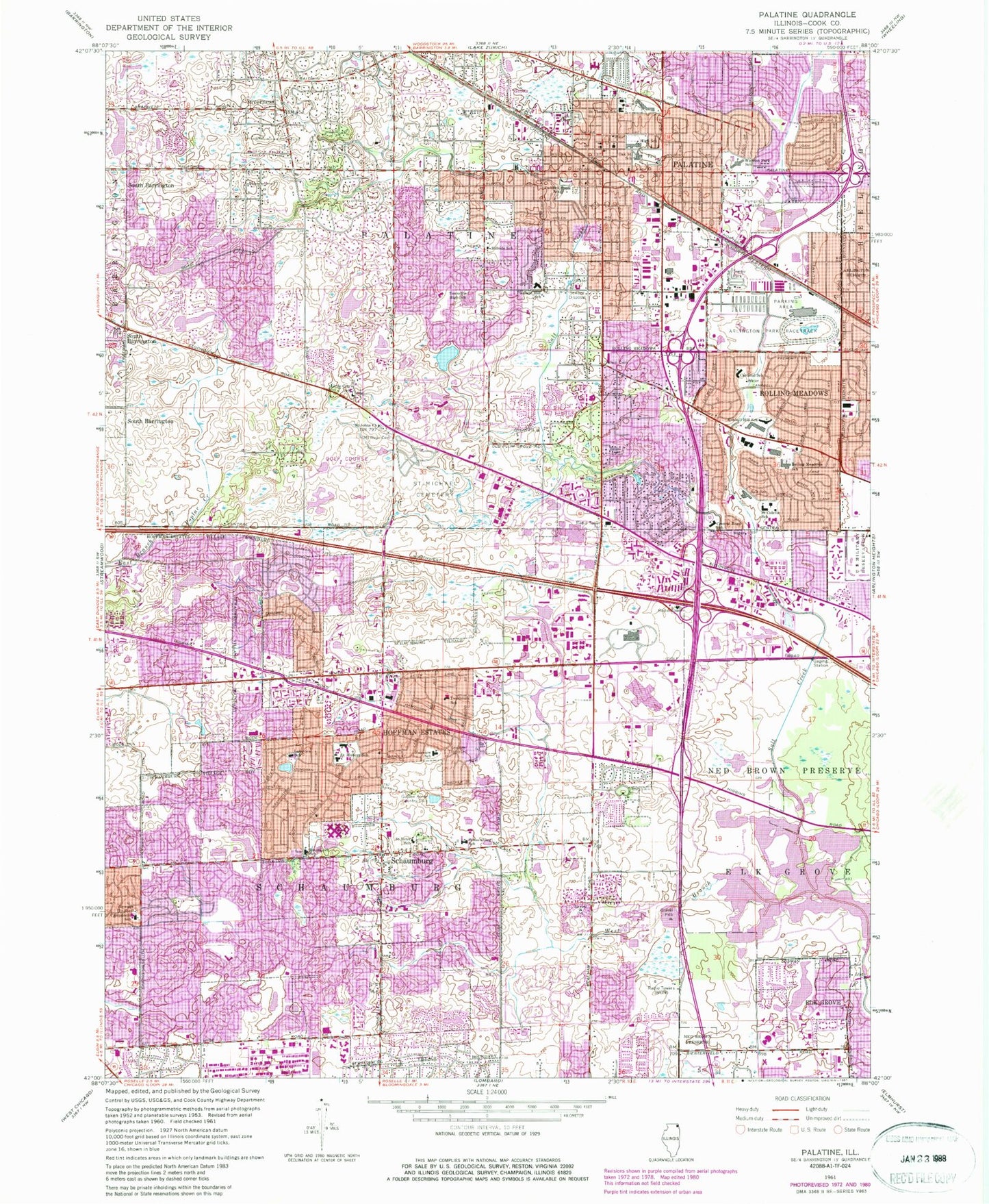 Classic USGS Palatine Illinois 7.5'x7.5' Topo Map Image