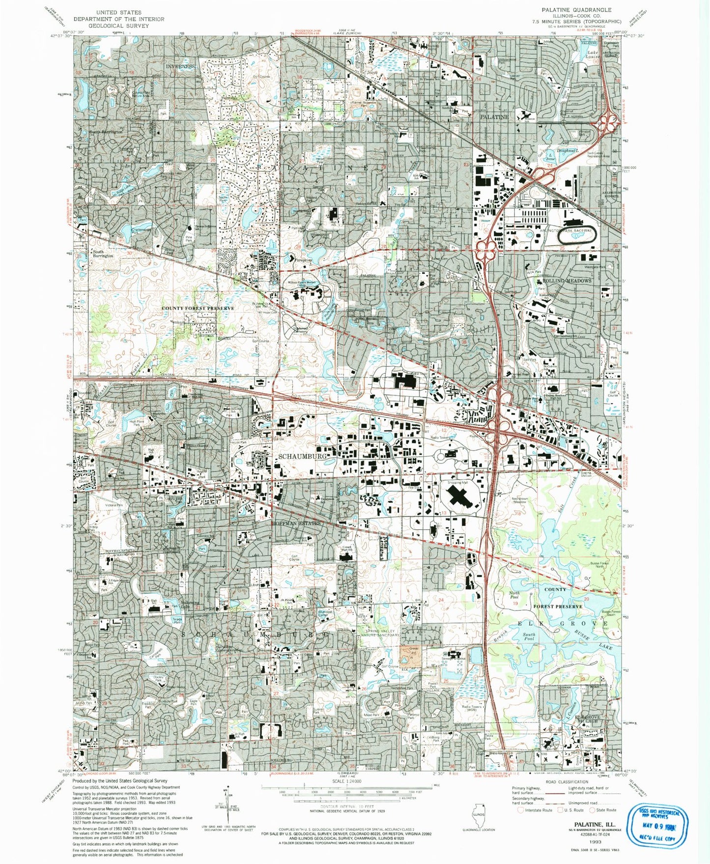 Classic USGS Palatine Illinois 7.5'x7.5' Topo Map Image