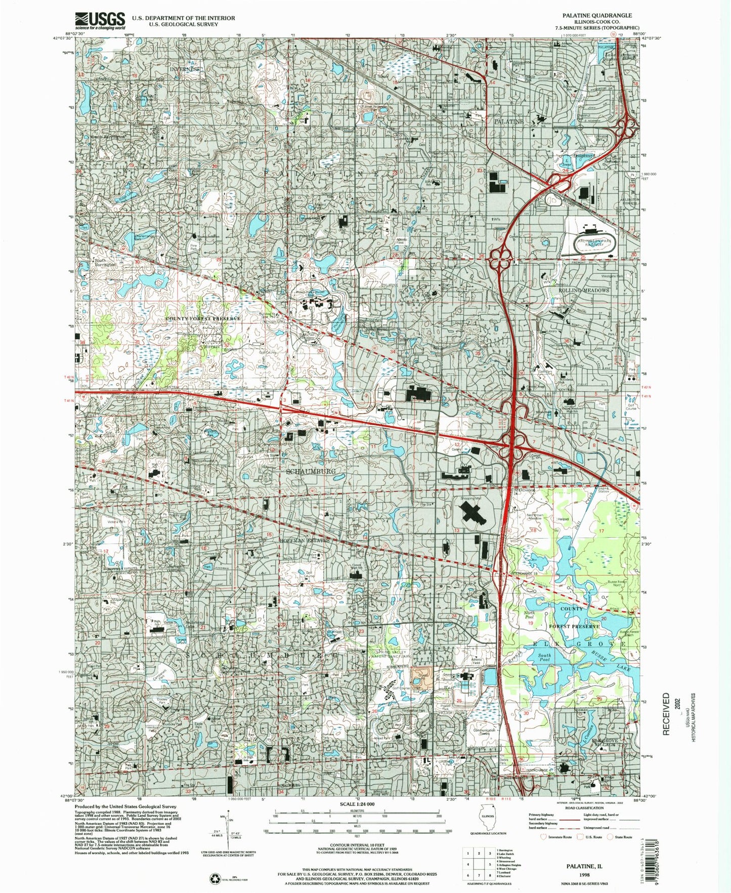 Classic USGS Palatine Illinois 7.5'x7.5' Topo Map Image