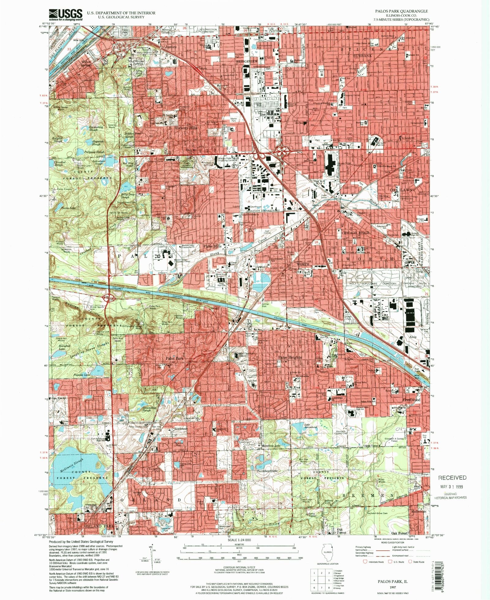 Classic USGS Palos Park Illinois 7.5'x7.5' Topo Map – MyTopo Map Store