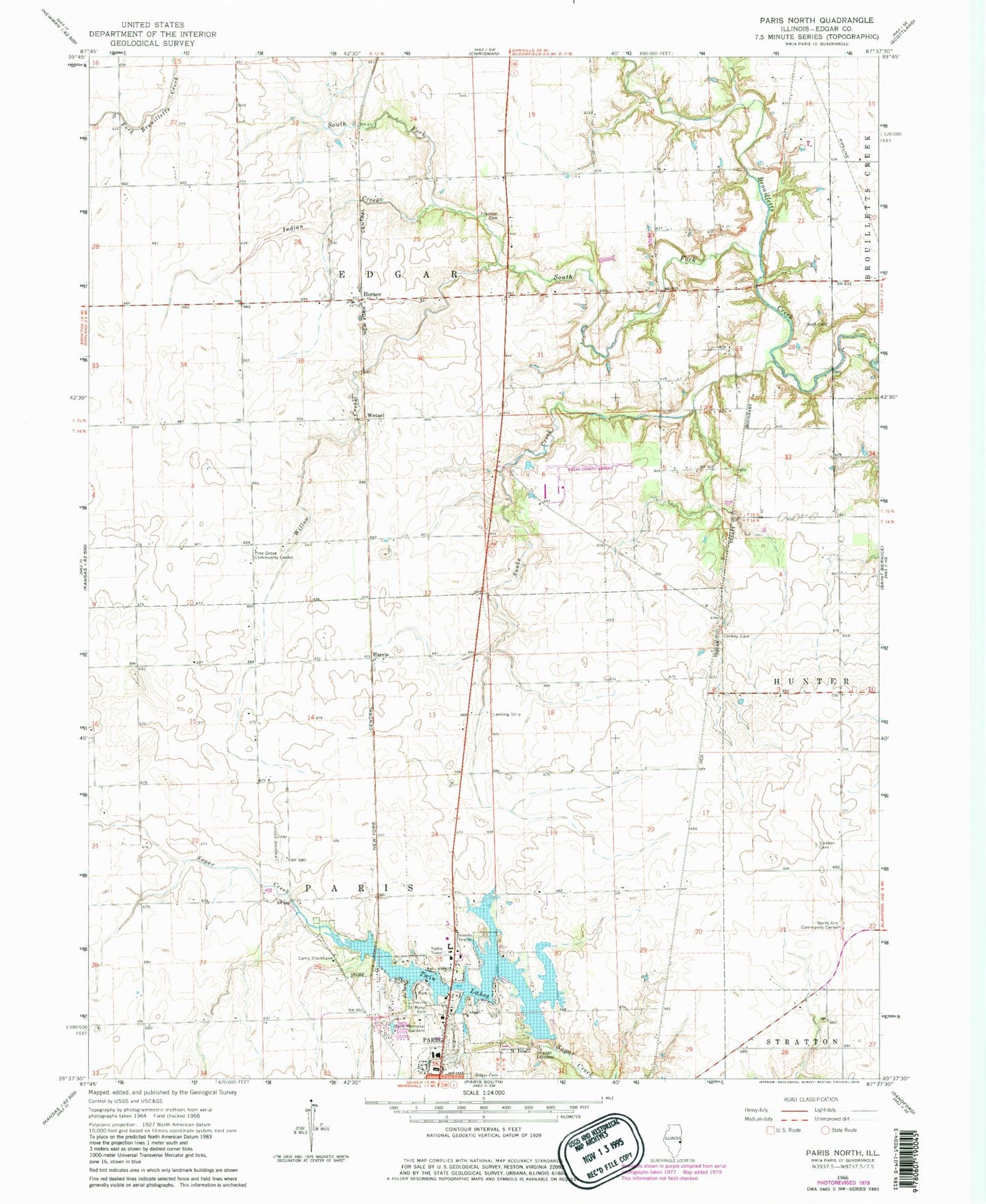 Classic USGS Paris North Illinois 7.5'x7.5' Topo Map Image