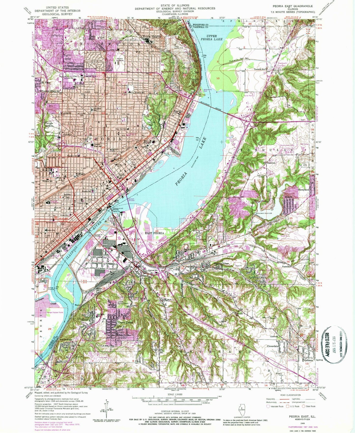 Classic USGS Peoria East Illinois 7.5'x7.5' Topo Map Image