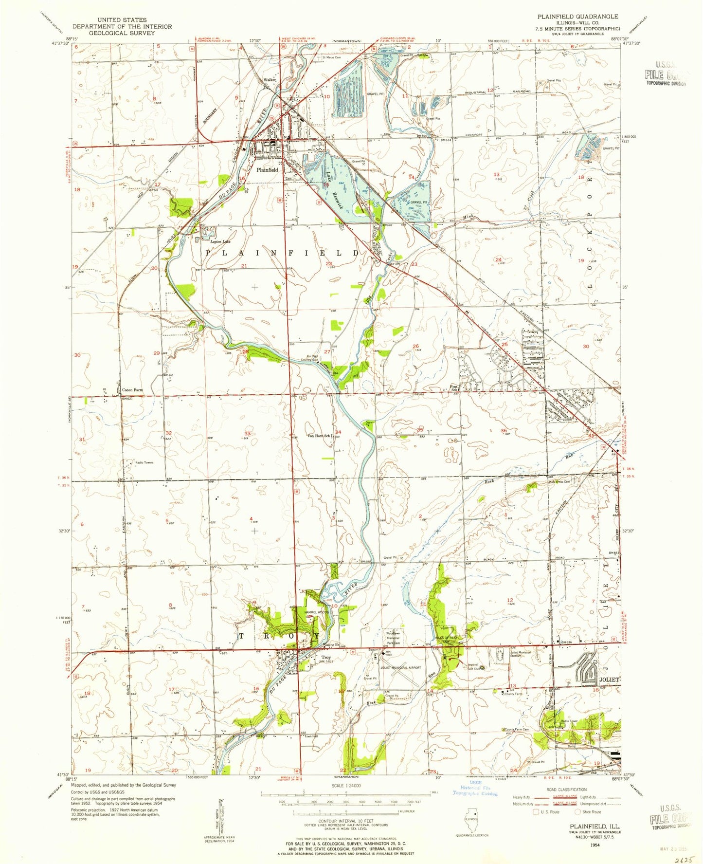 Classic USGS Plainfield Illinois 7.5'x7.5' Topo Map Image