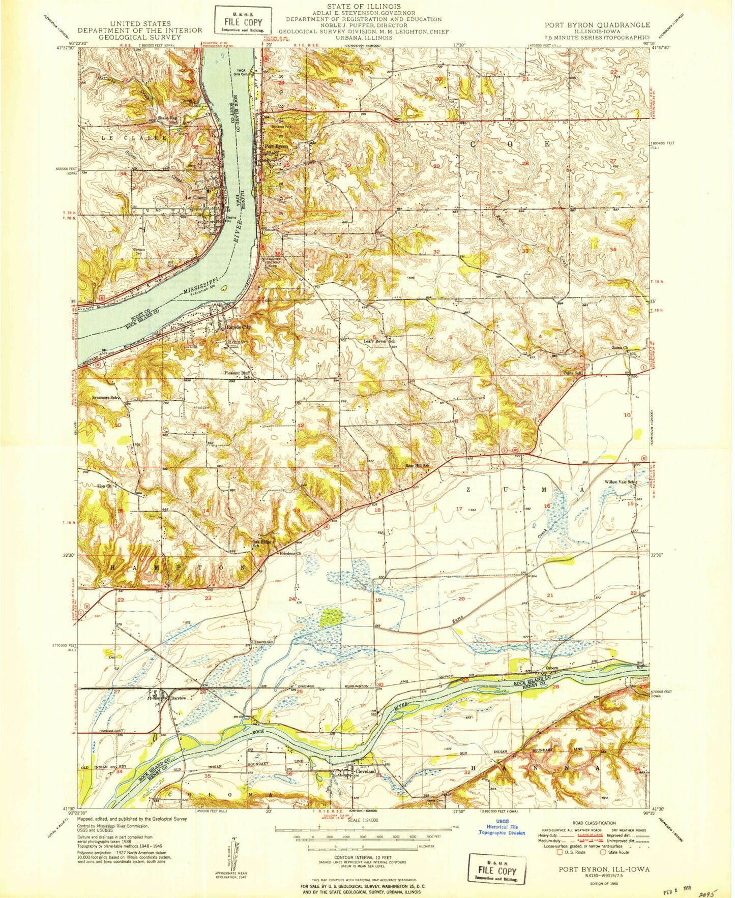 Classic USGS Port Byron Illinois 7.5'x7.5' Topo Map Image