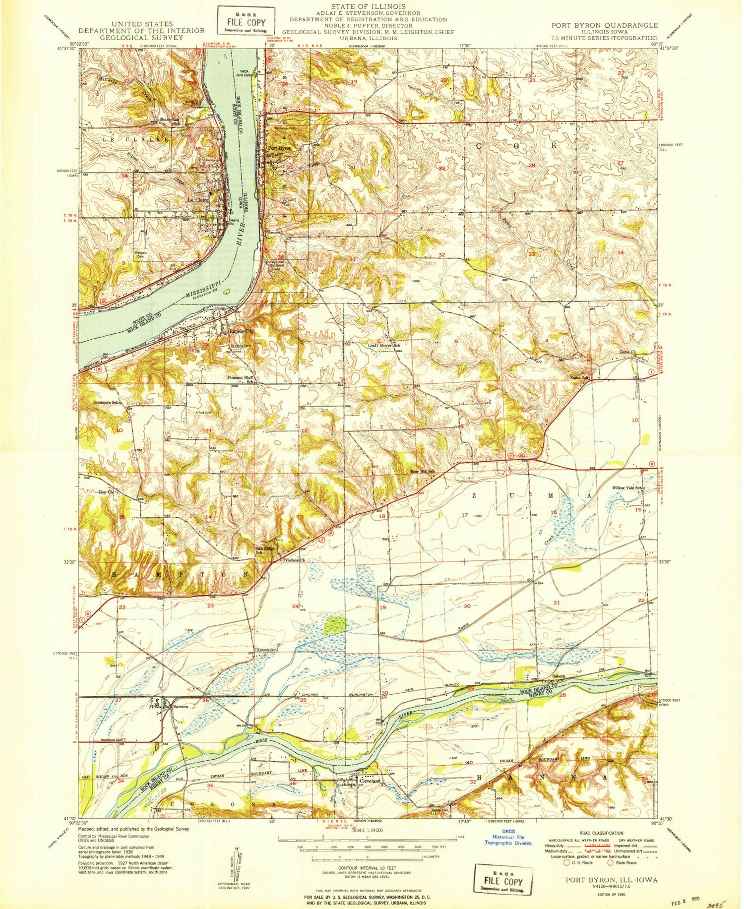 Classic USGS Port Byron Illinois 7.5'x7.5' Topo Map Image