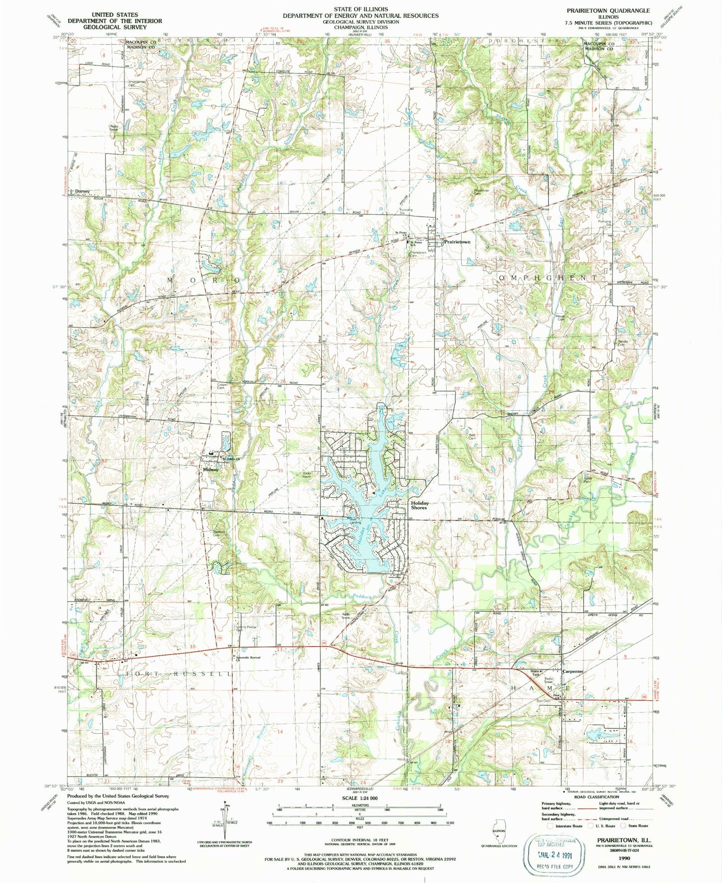 Classic USGS Prairietown Illinois 7.5'x7.5' Topo Map Image