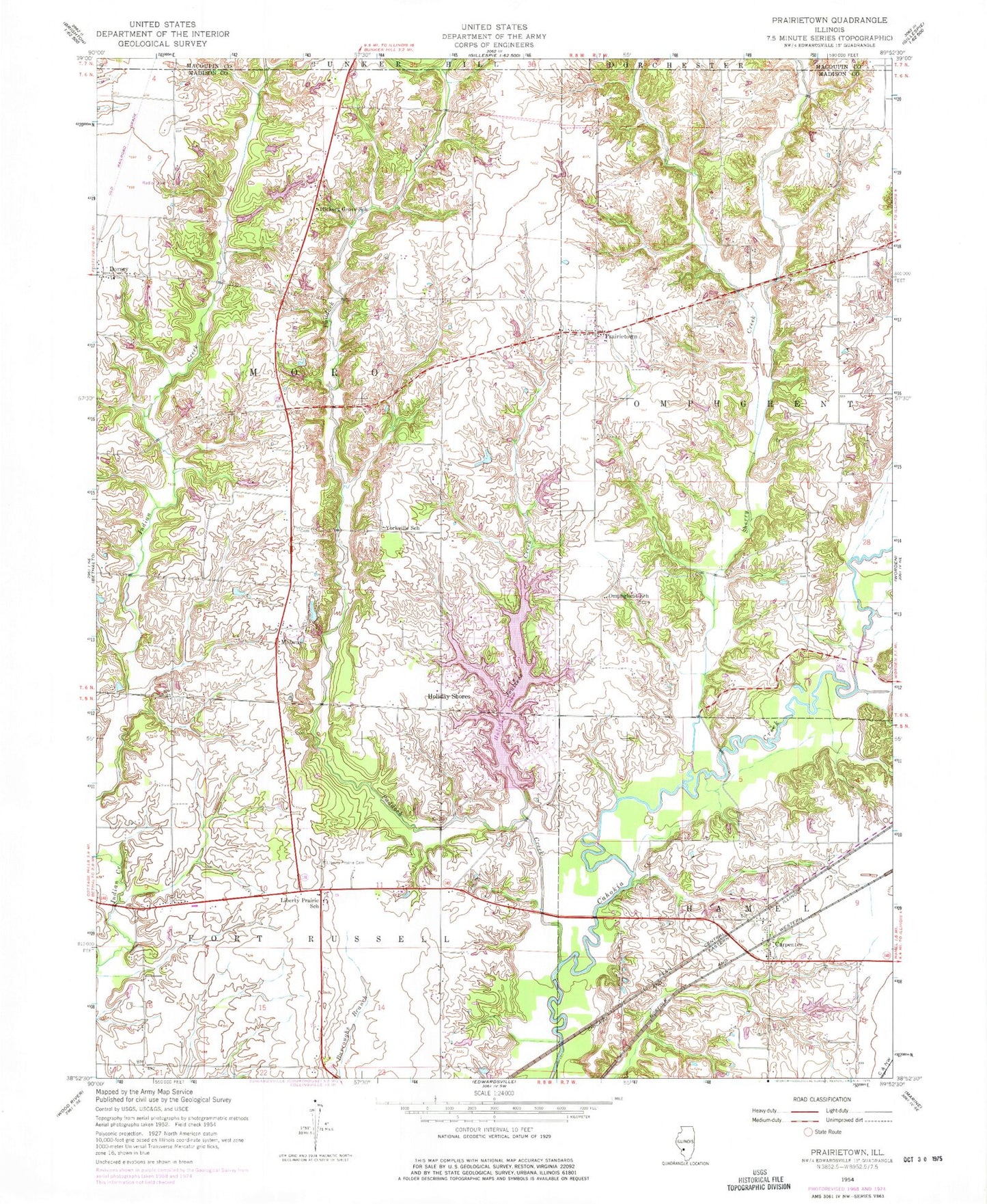 Classic USGS Prairietown Illinois 7.5'x7.5' Topo Map Image