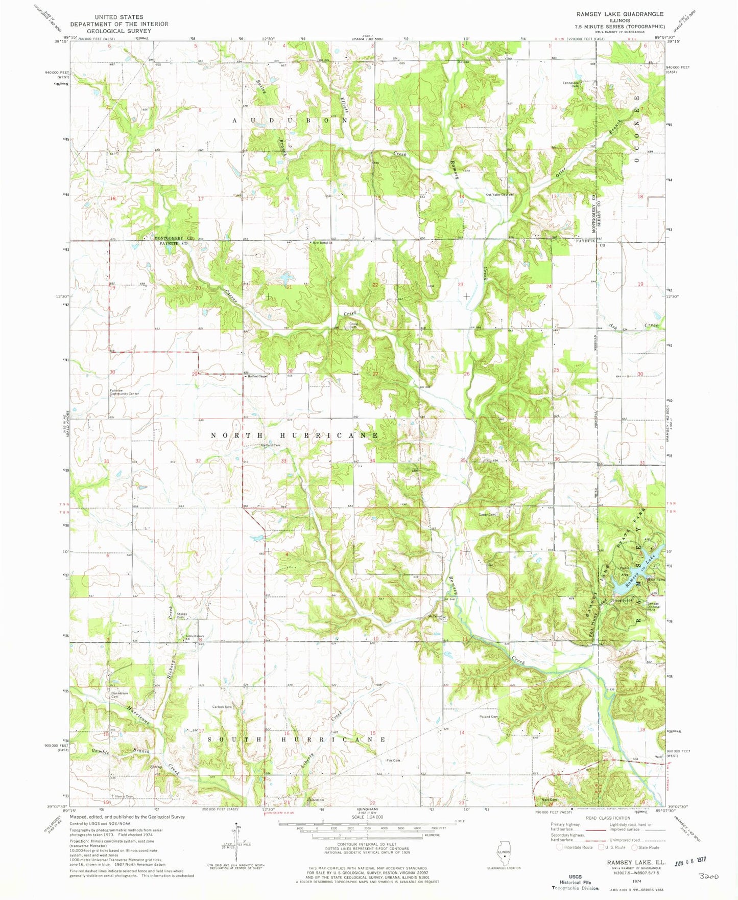 Classic USGS Ramsey Illinois 7.5'x7.5' Topo Map Image