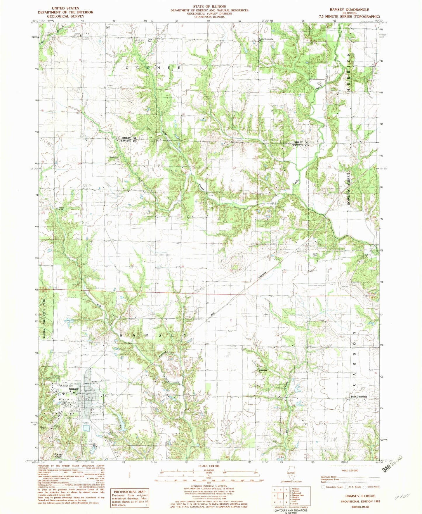 Classic USGS Ramsey Illinois 7.5'x7.5' Topo Map Image