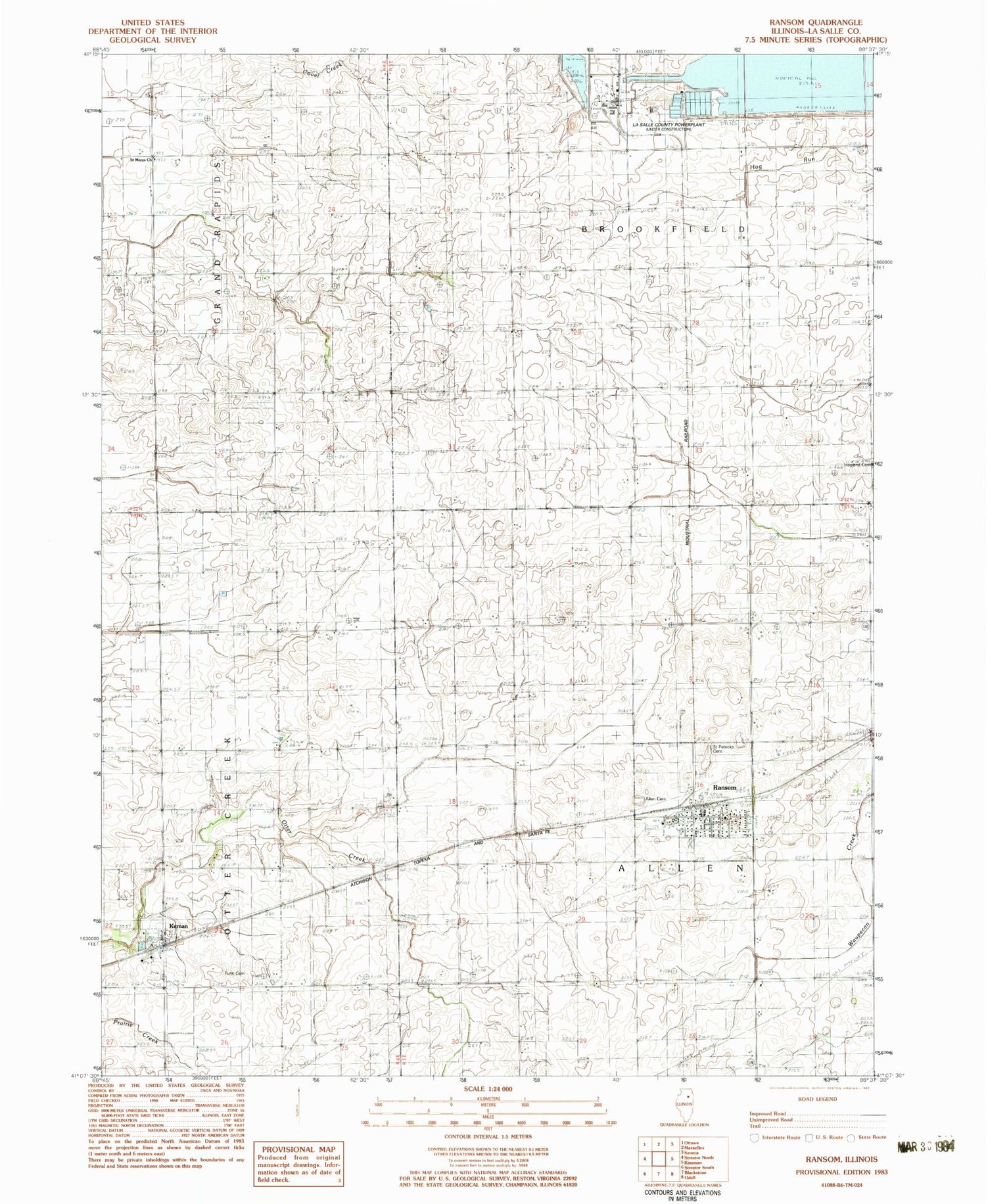 Classic USGS Ransom Illinois 7.5'x7.5' Topo Map Image