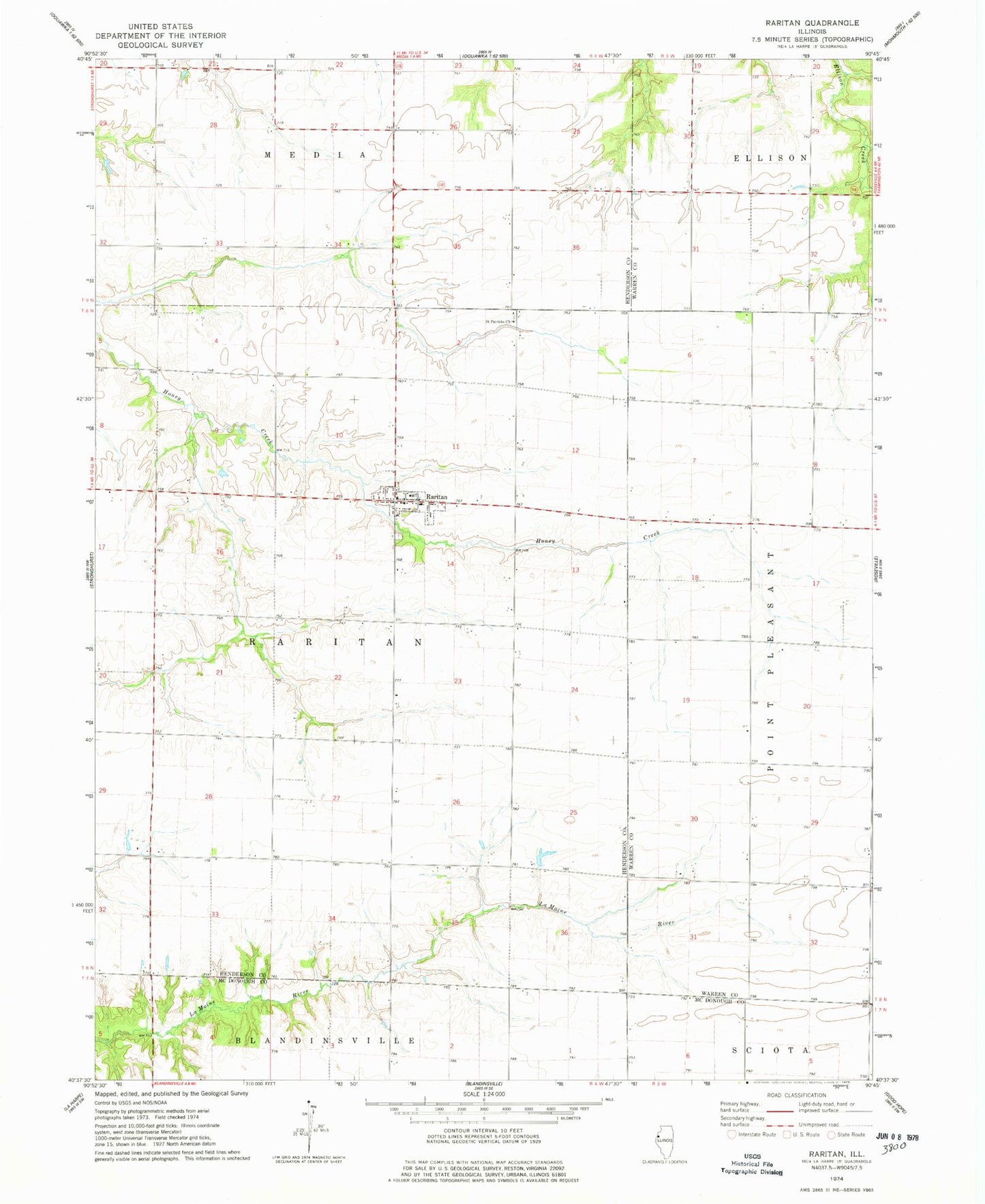Classic USGS Raritan Illinois 7.5'x7.5' Topo Map Image