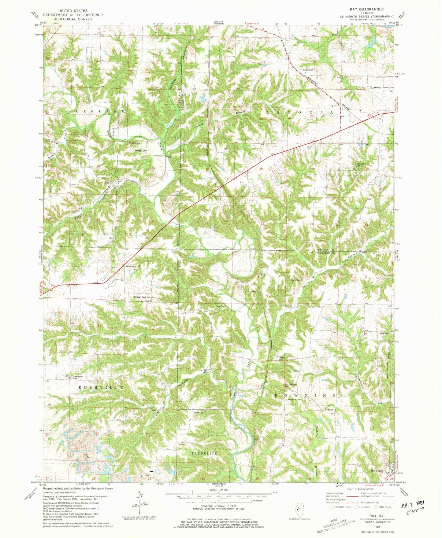 Classic USGS Ray Illinois 7.5'x7.5' Topo Map Image