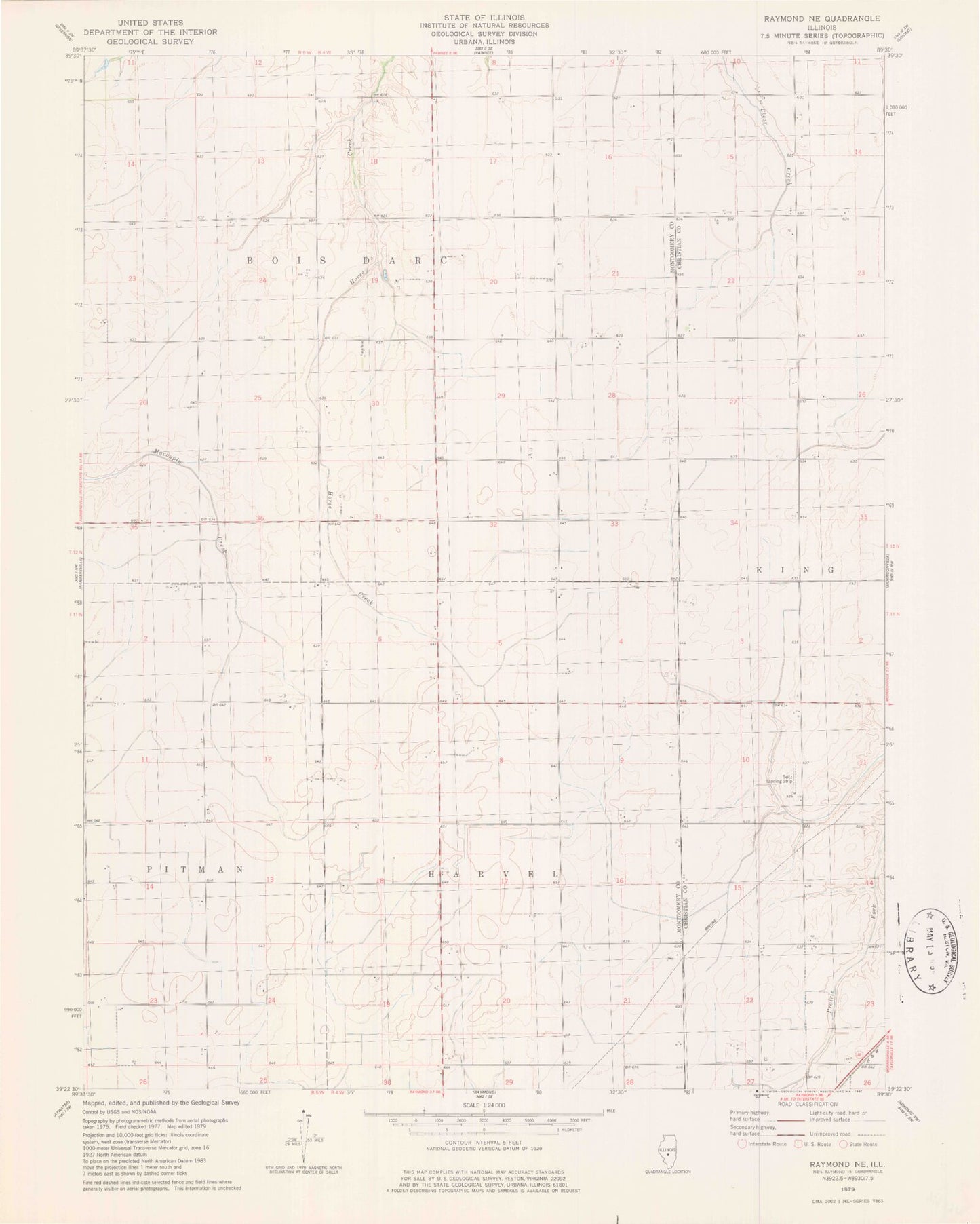 Classic USGS Raymond NE Illinois 7.5'x7.5' Topo Map Image