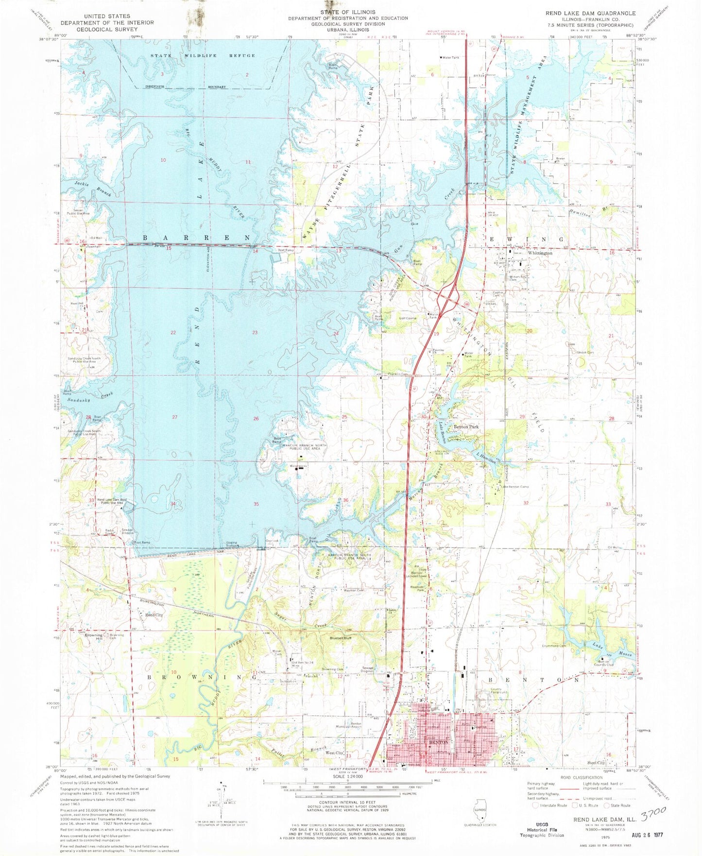 Classic USGS Rend Lake Dam Illinois 7.5'x7.5' Topo Map Image