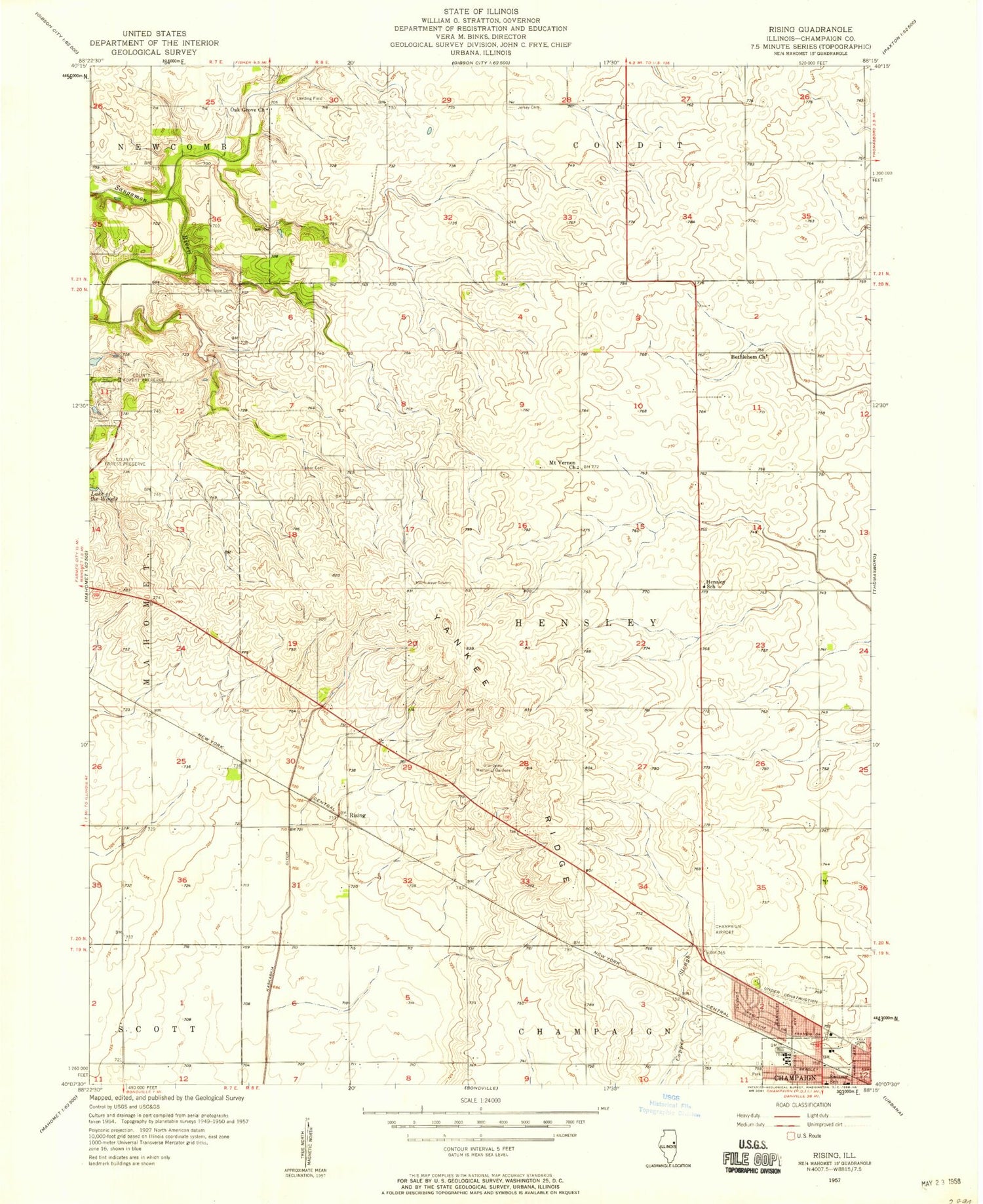 Classic USGS Rising Illinois 7.5'x7.5' Topo Map Image