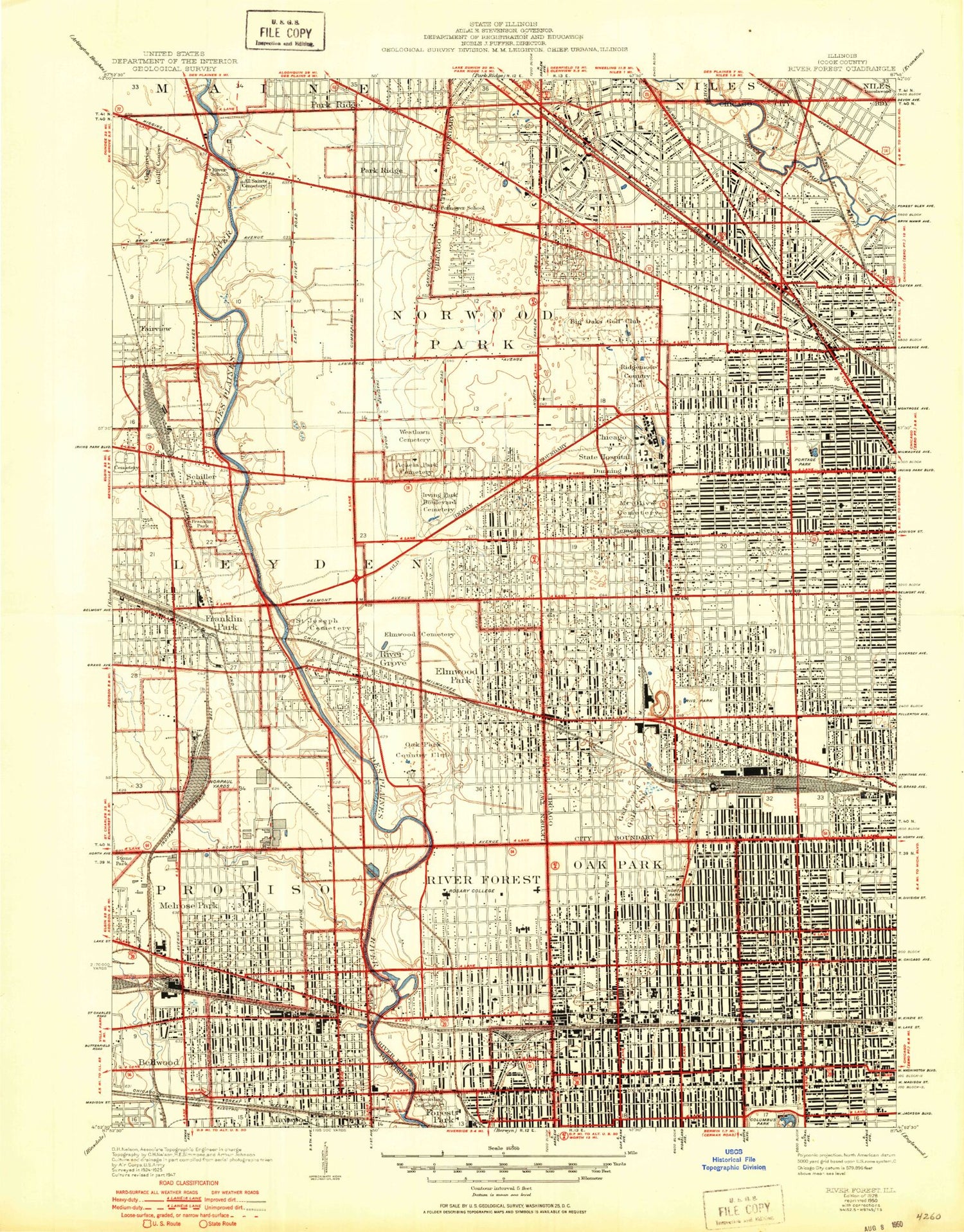 Classic USGS River Forest Illinois 7.5'x7.5' Topo Map Image