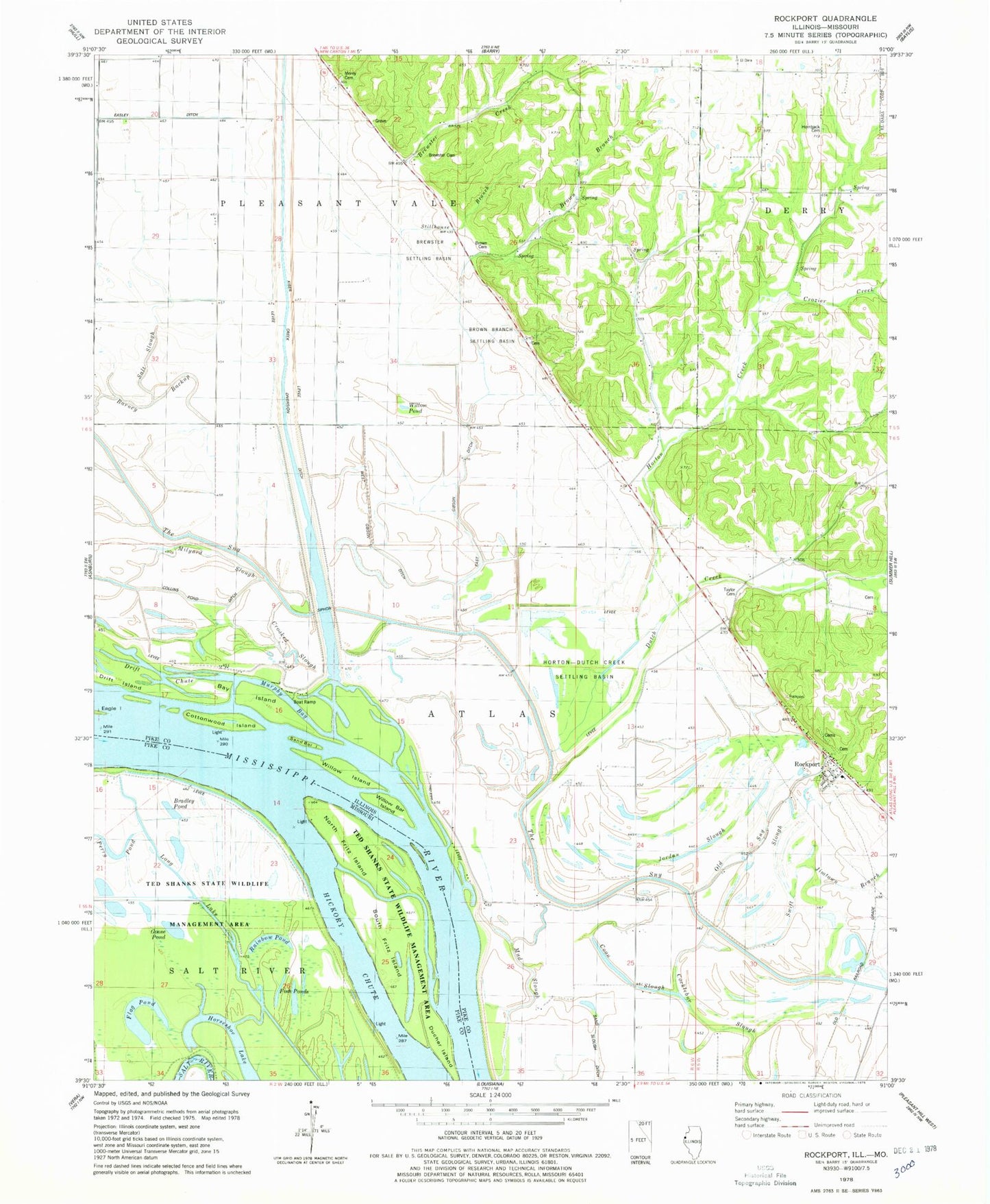 Classic USGS Rockport Illinois 7.5'x7.5' Topo Map Image