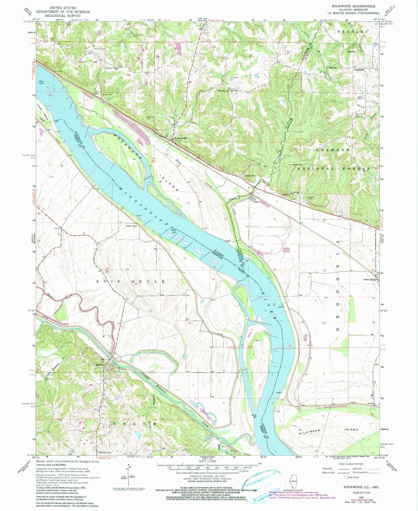 Classic USGS Rockwood Illinois 7.5'x7.5' Topo Map Image