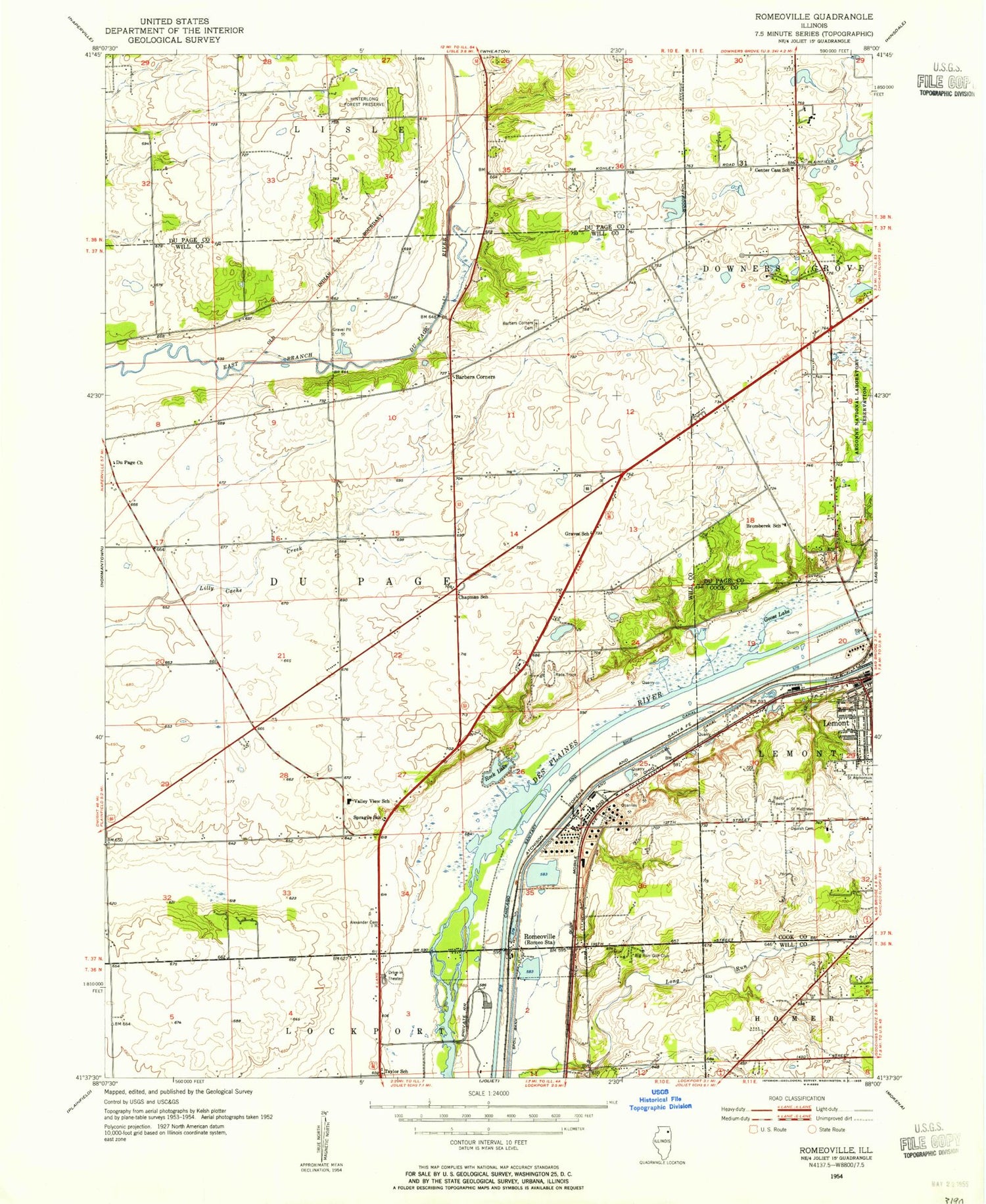 Classic USGS Romeoville Illinois 7.5'x7.5' Topo Map Image